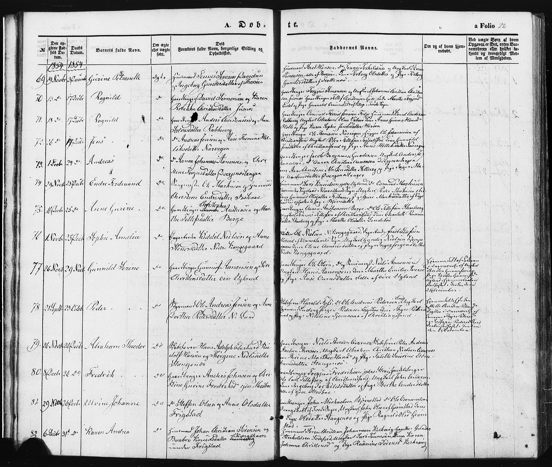 Oddernes sokneprestkontor, AV/SAK-1111-0033/F/Fa/Faa/L0007: Parish register (official) no. A 7, 1851-1863, p. 22