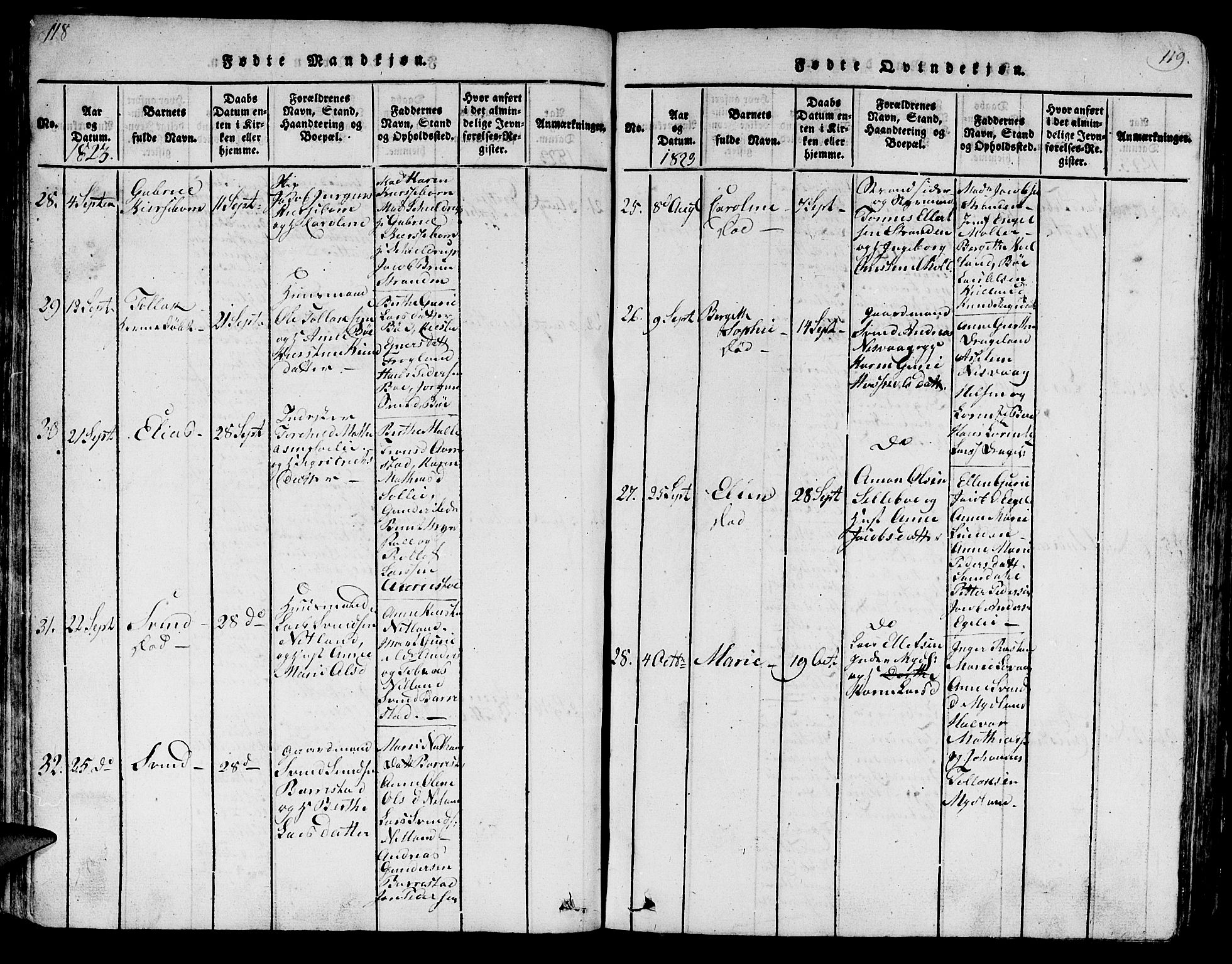 Sokndal sokneprestkontor, SAST/A-101808: Parish register (copy) no. B 1, 1815-1848, p. 118-119