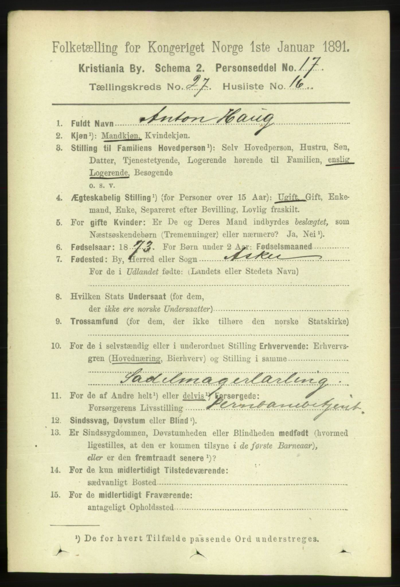 RA, 1891 census for 0301 Kristiania, 1891, p. 14160
