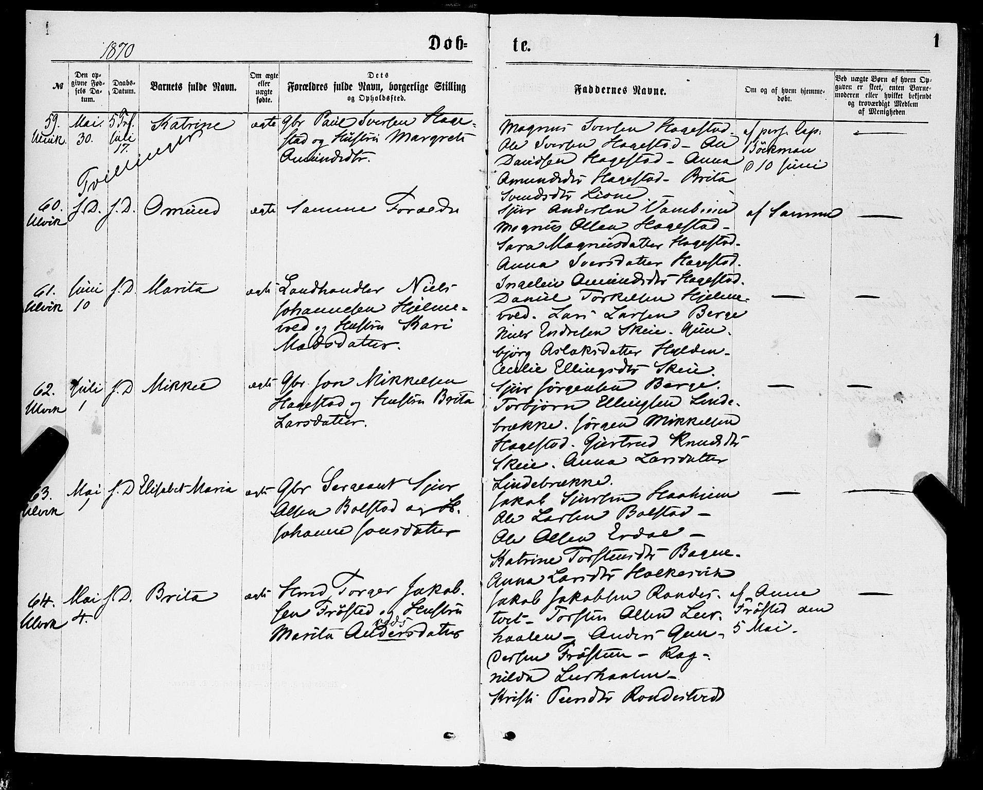 Ulvik sokneprestembete, AV/SAB-A-78801/H/Haa: Parish register (official) no. A 16, 1870-1878, p. 1