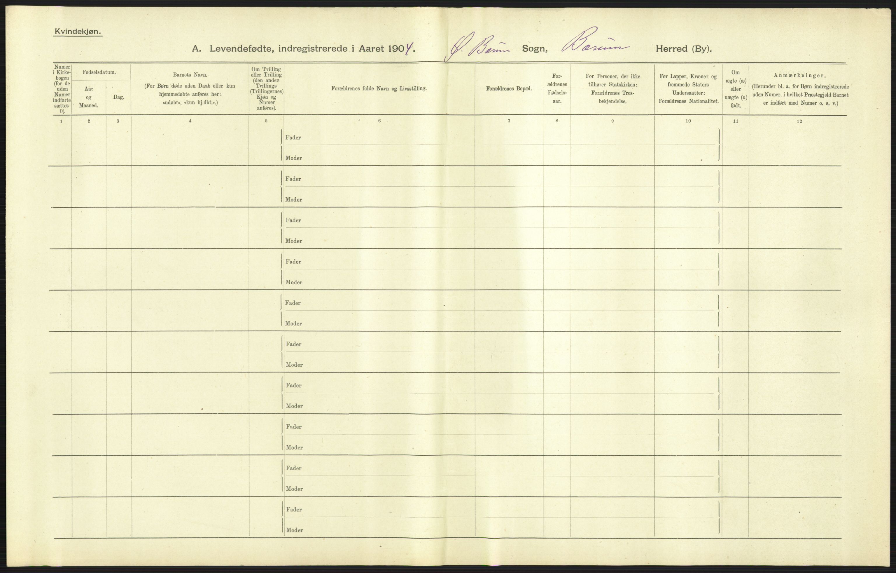 Statistisk sentralbyrå, Sosiodemografiske emner, Befolkning, AV/RA-S-2228/D/Df/Dfa/Dfab/L0002: Akershus amt: Fødte, gifte, døde, 1904, p. 23