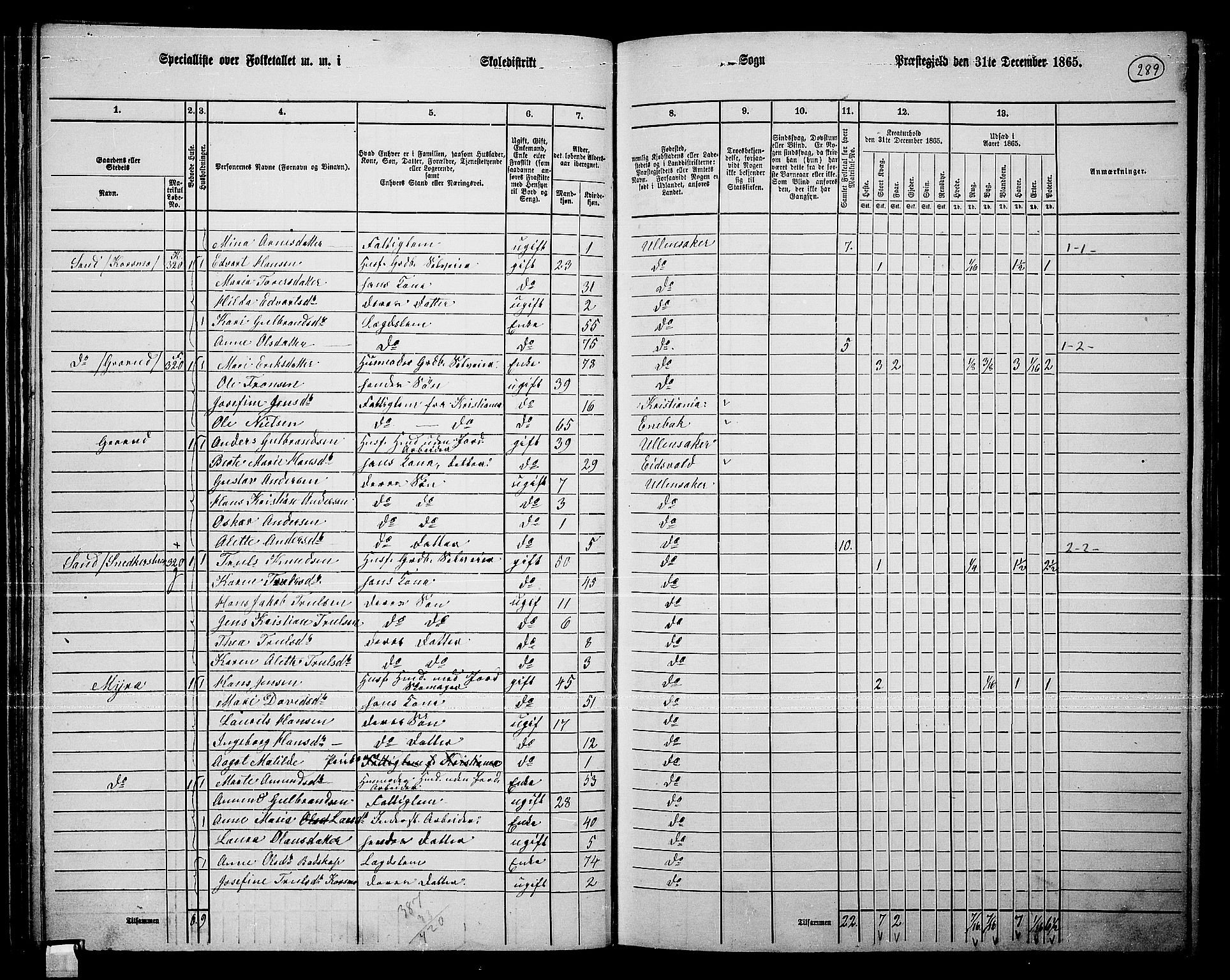 RA, 1865 census for Ullensaker, 1865, p. 255