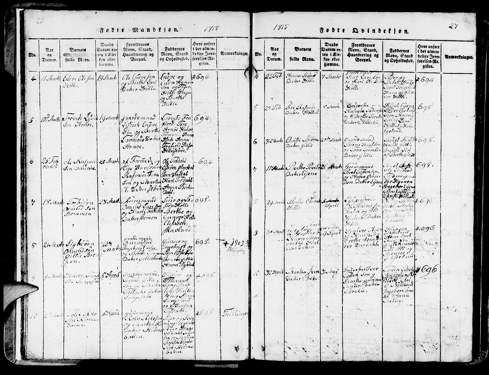 Strand sokneprestkontor, AV/SAST-A-101828/H/Ha/Hab/L0002: Parish register (copy) no. B 2, 1816-1854, p. 26-27