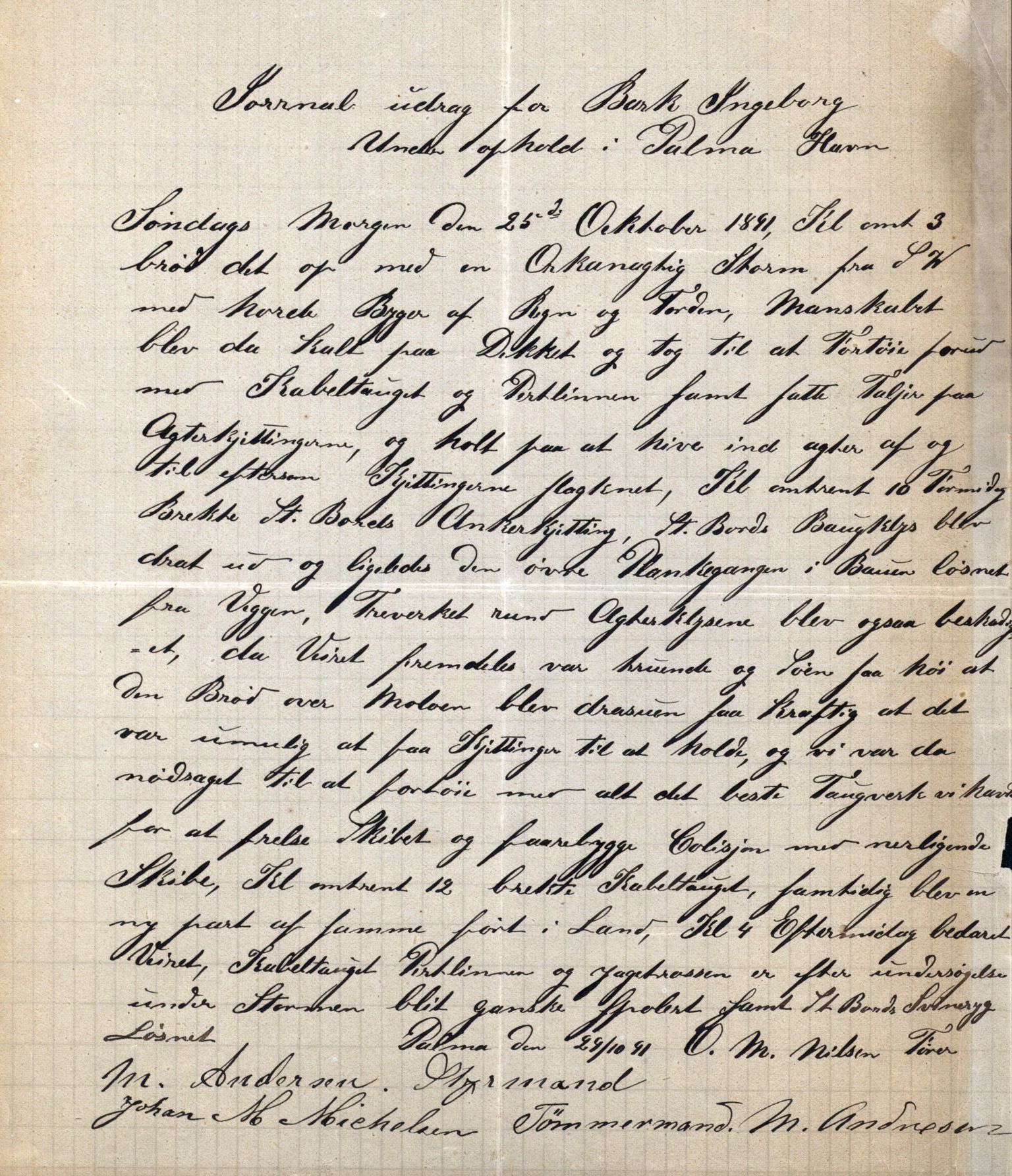 Pa 63 - Østlandske skibsassuranceforening, VEMU/A-1079/G/Ga/L0027/0011: Havaridokumenter / Louise, Lucie, Falcon, Ingeborg av Laurvig, Imperator, 1891, p. 38