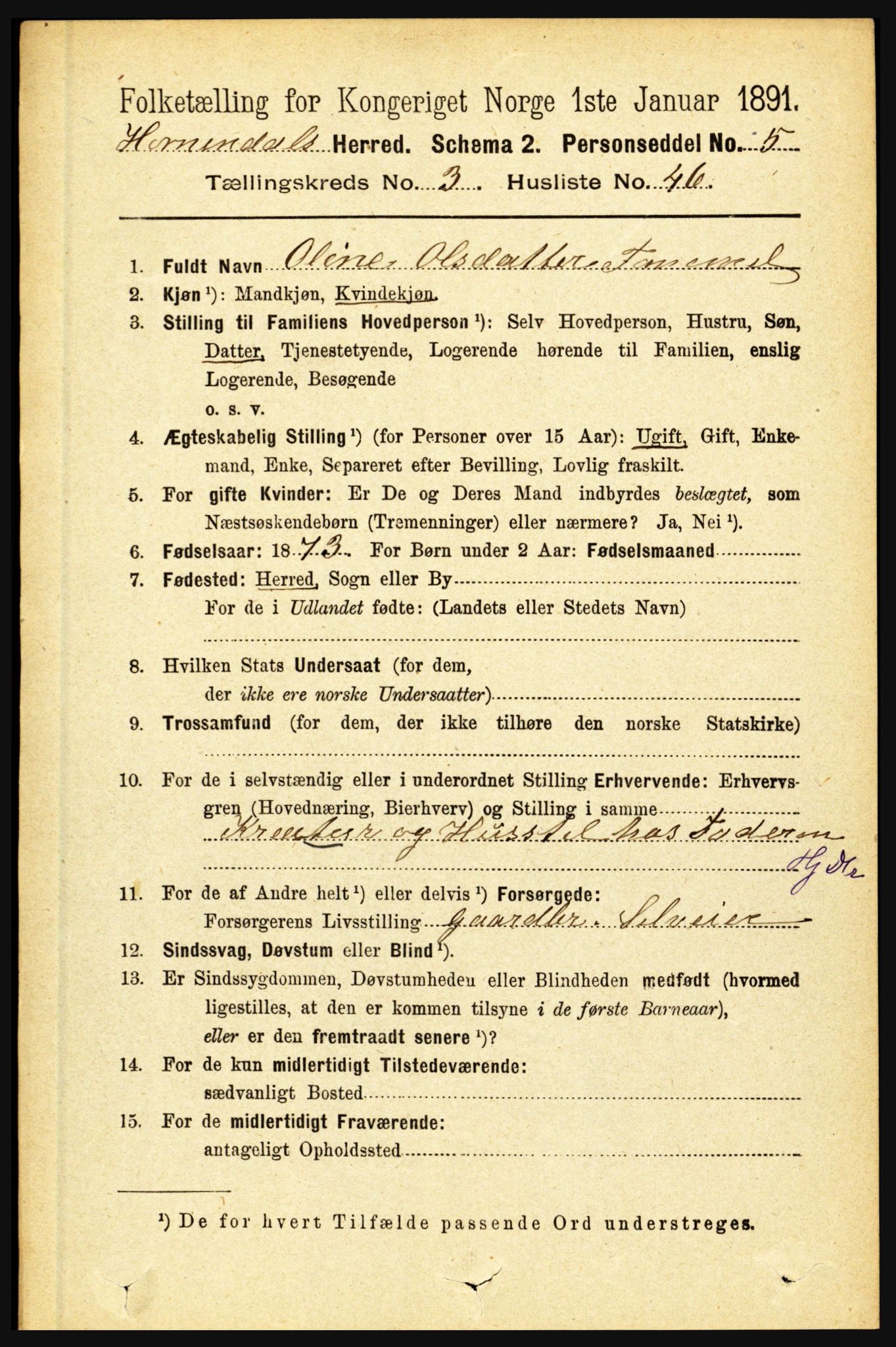 RA, 1891 census for 1444 Hornindal, 1891, p. 810