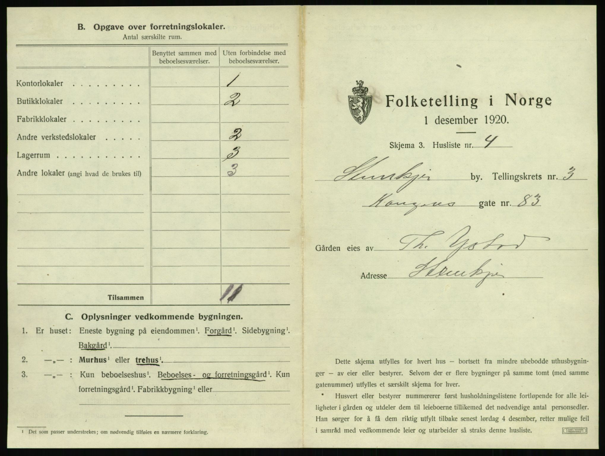 SAT, 1920 census for Steinkjer, 1920, p. 426