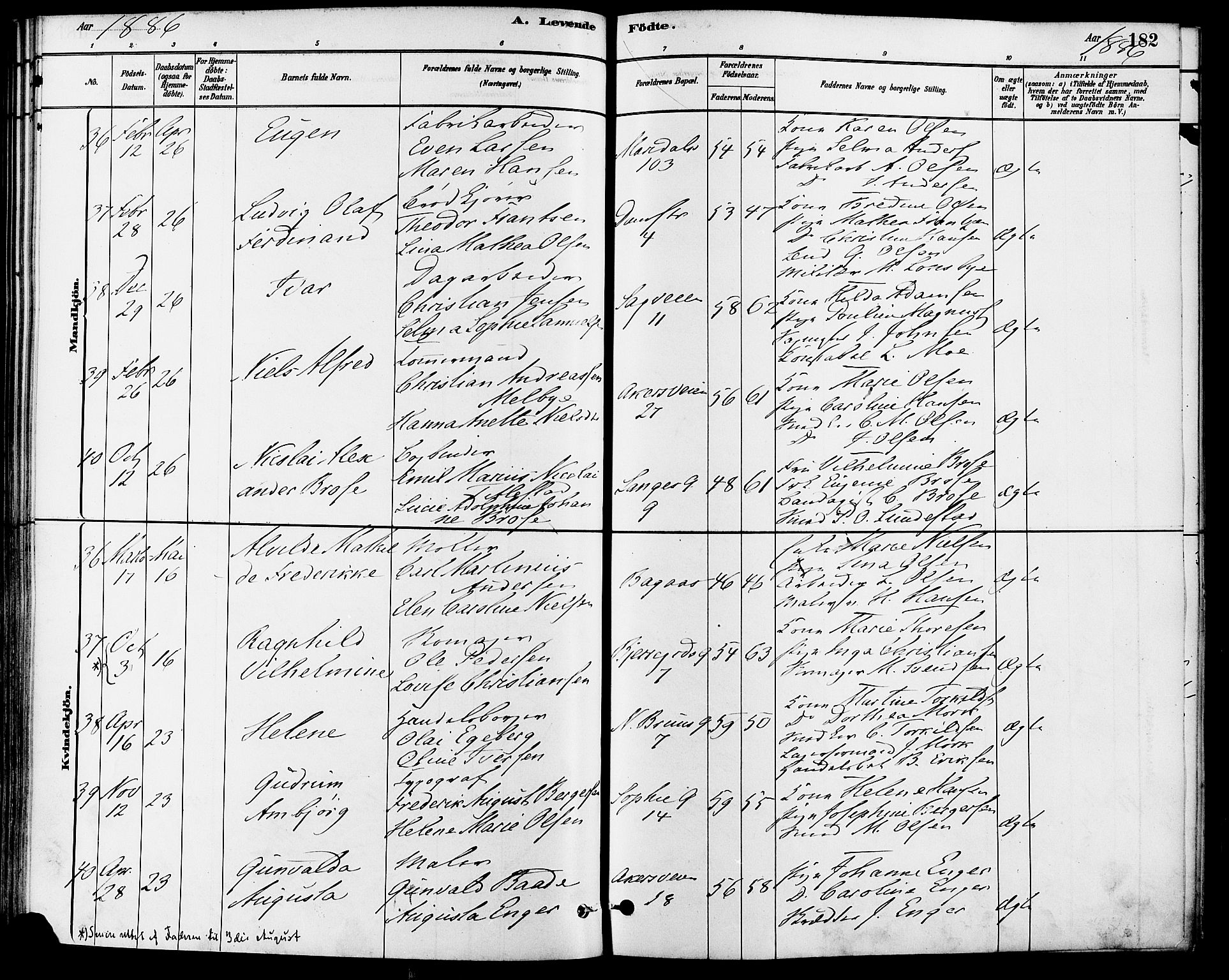 Gamle Aker prestekontor Kirkebøker, SAO/A-10617a/F/L0006: Parish register (official) no. 6, 1880-1887, p. 182