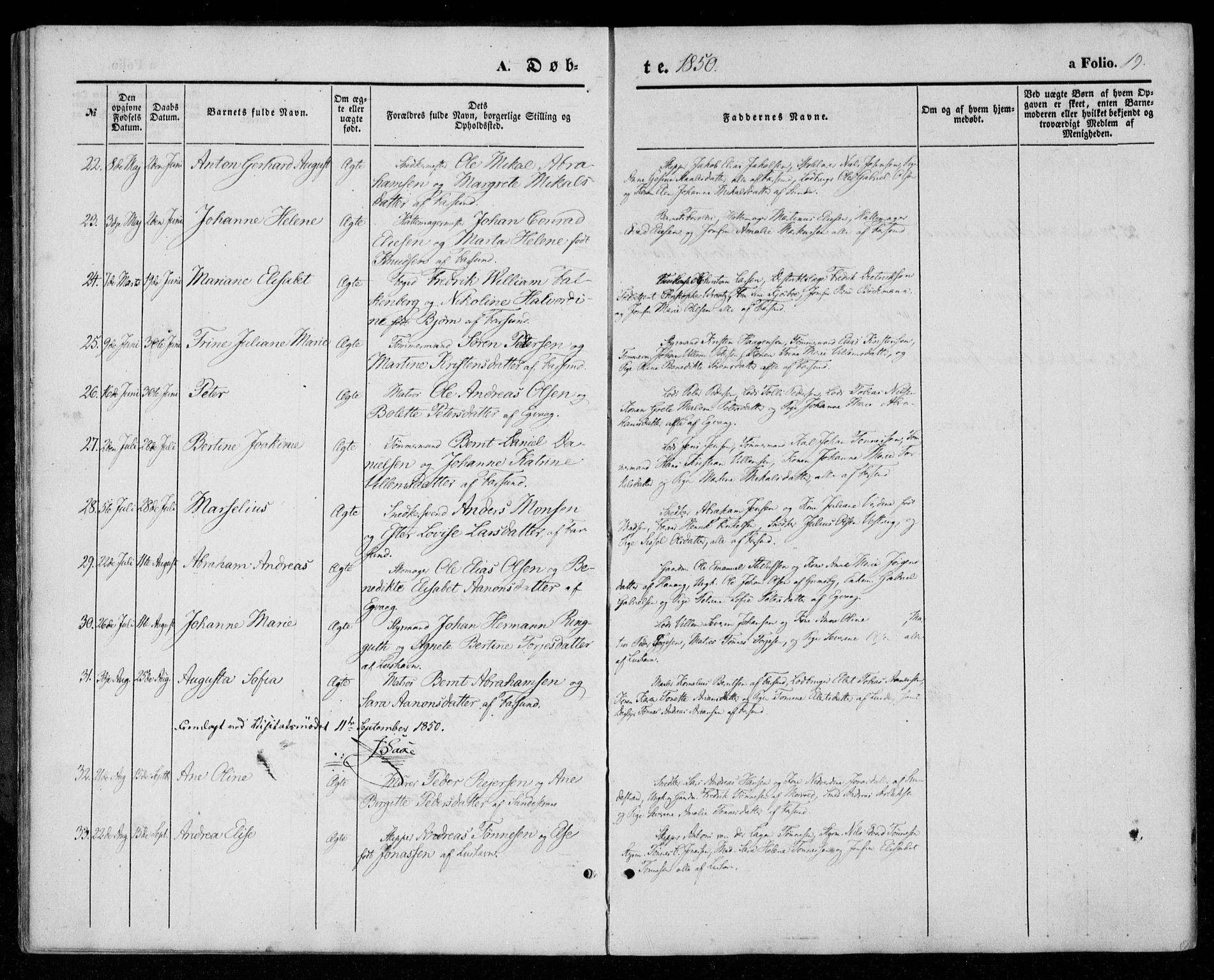 Farsund sokneprestkontor, SAK/1111-0009/F/Fa/L0004: Parish register (official) no. A 4, 1847-1863, p. 19