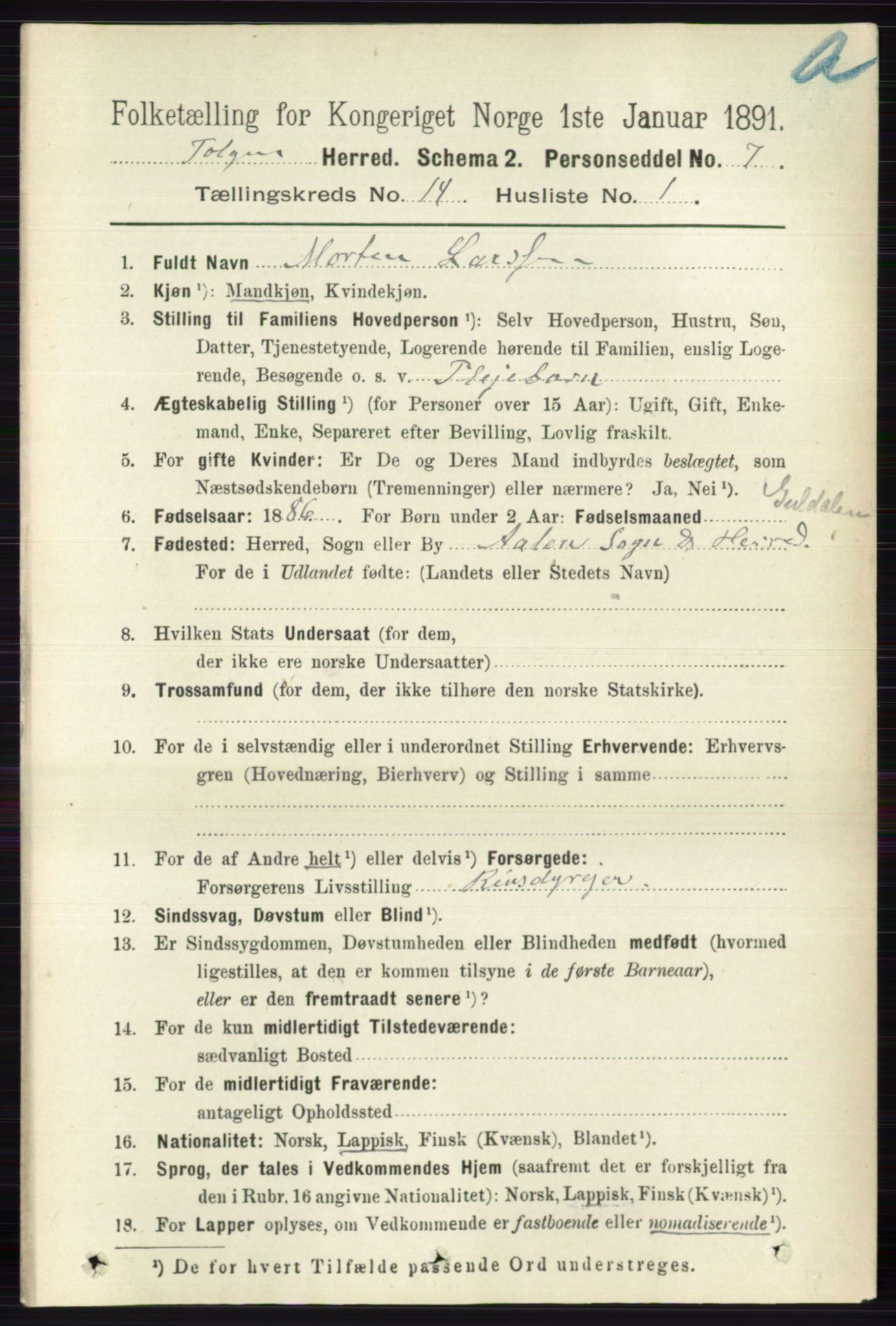 RA, 1891 census for 0436 Tolga, 1891, p. 4131