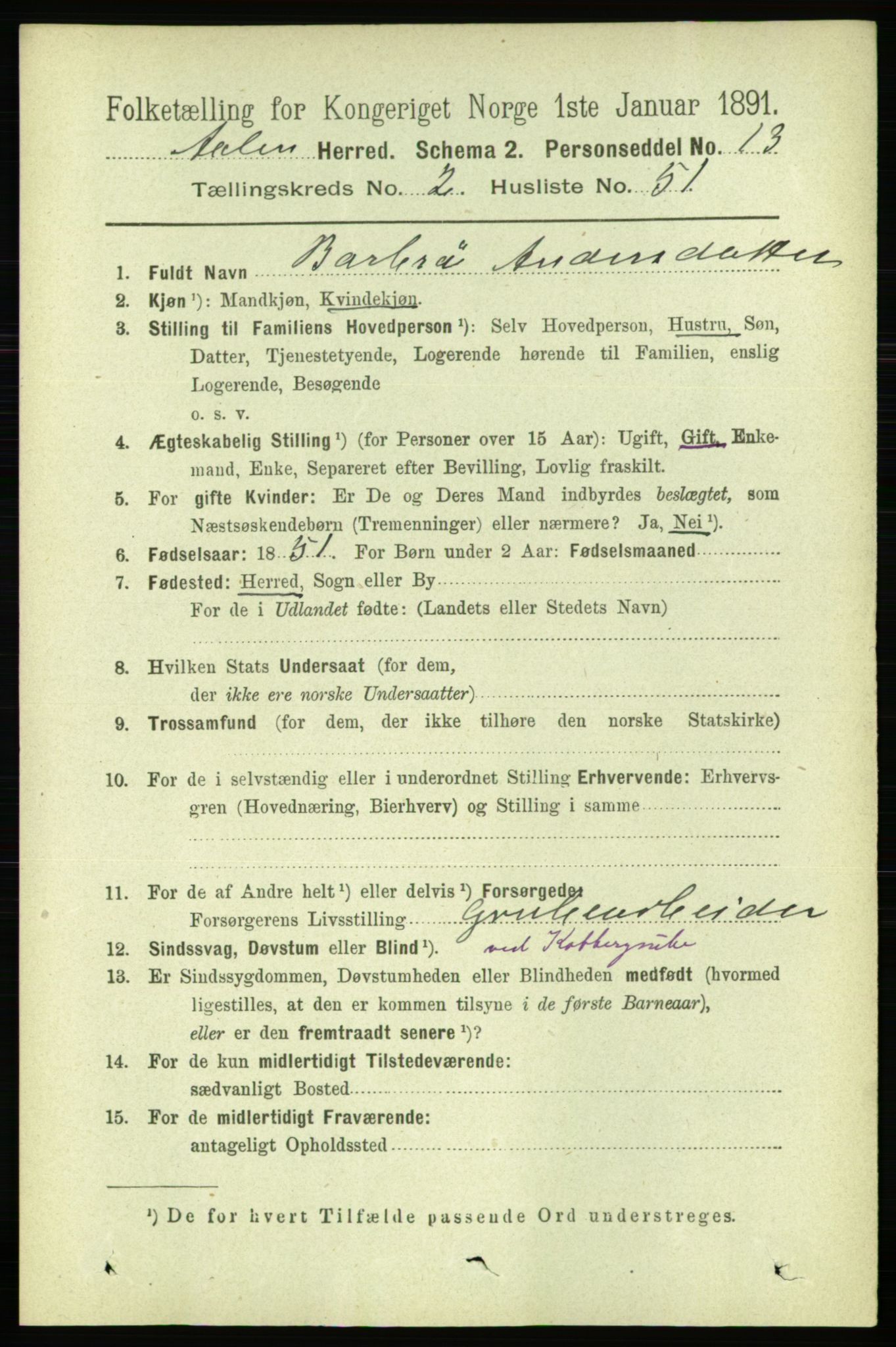 RA, 1891 census for 1644 Ålen, 1891, p. 679