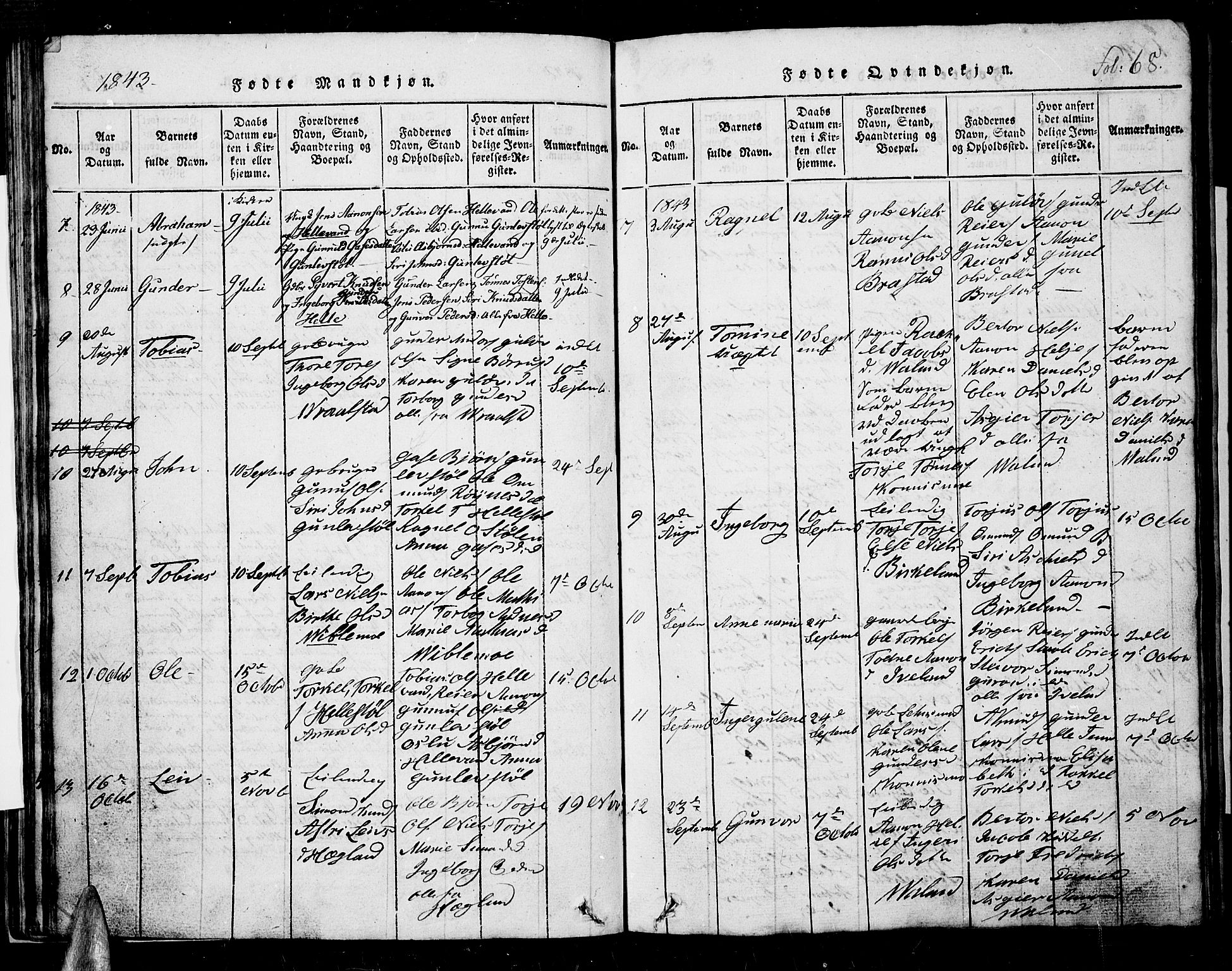 Nord-Audnedal sokneprestkontor, AV/SAK-1111-0032/F/Fb/Fba/L0001: Parish register (copy) no. B 1, 1815-1856, p. 68