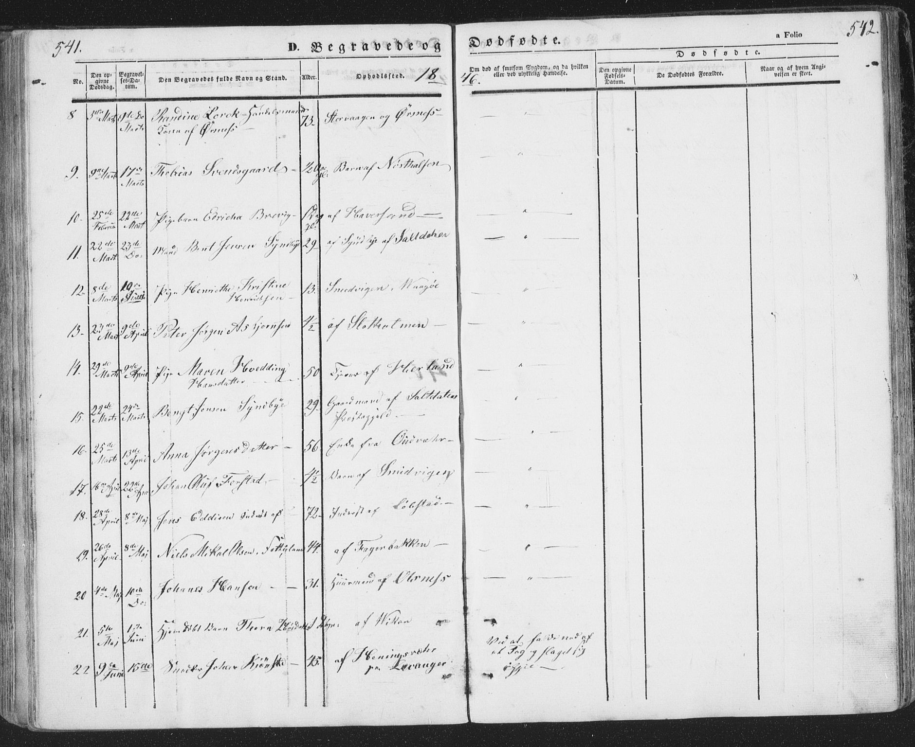 Ministerialprotokoller, klokkerbøker og fødselsregistre - Nordland, AV/SAT-A-1459/874/L1072: Parish register (copy) no. 874C01, 1843-1859, p. 541-542