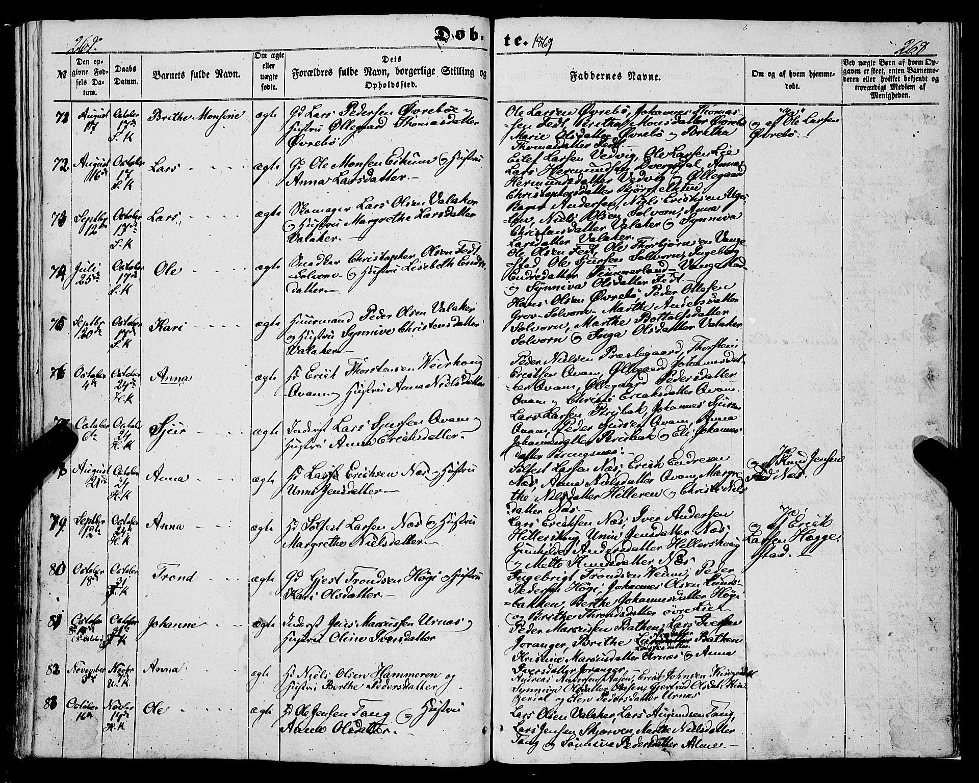 Hafslo sokneprestembete, AV/SAB-A-80301/H/Haa/Haaa/L0009: Parish register (official) no. A 9, 1852-1873, p. 267-268