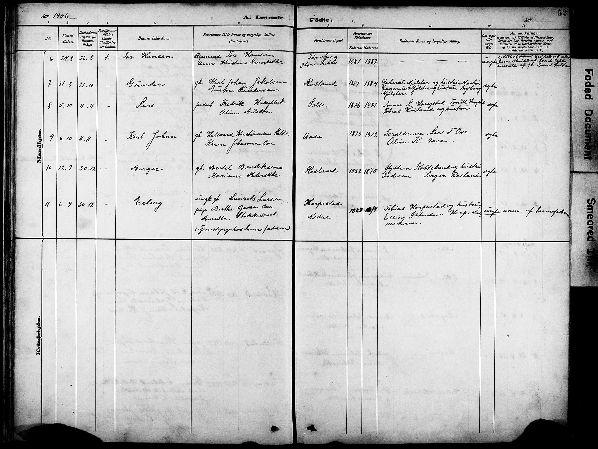 Klepp sokneprestkontor, AV/SAST-A-101803/001/3/30BB/L0005: Parish register (copy) no. B 5, 1889-1918, p. 52