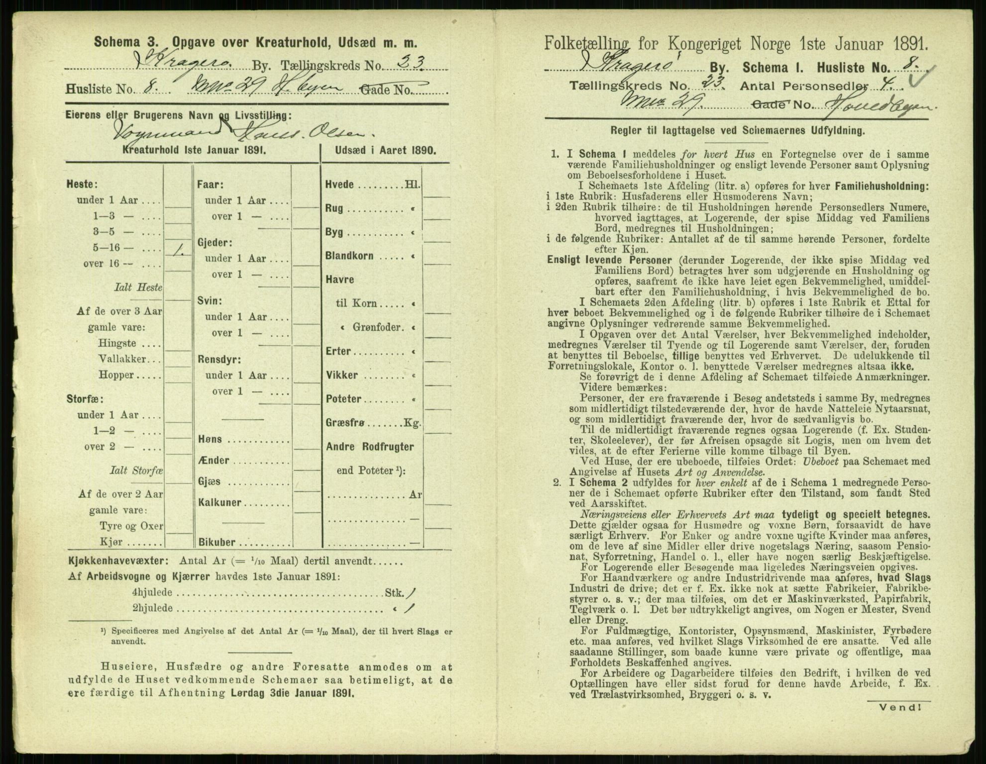 RA, 1891 census for 0801 Kragerø, 1891, p. 898