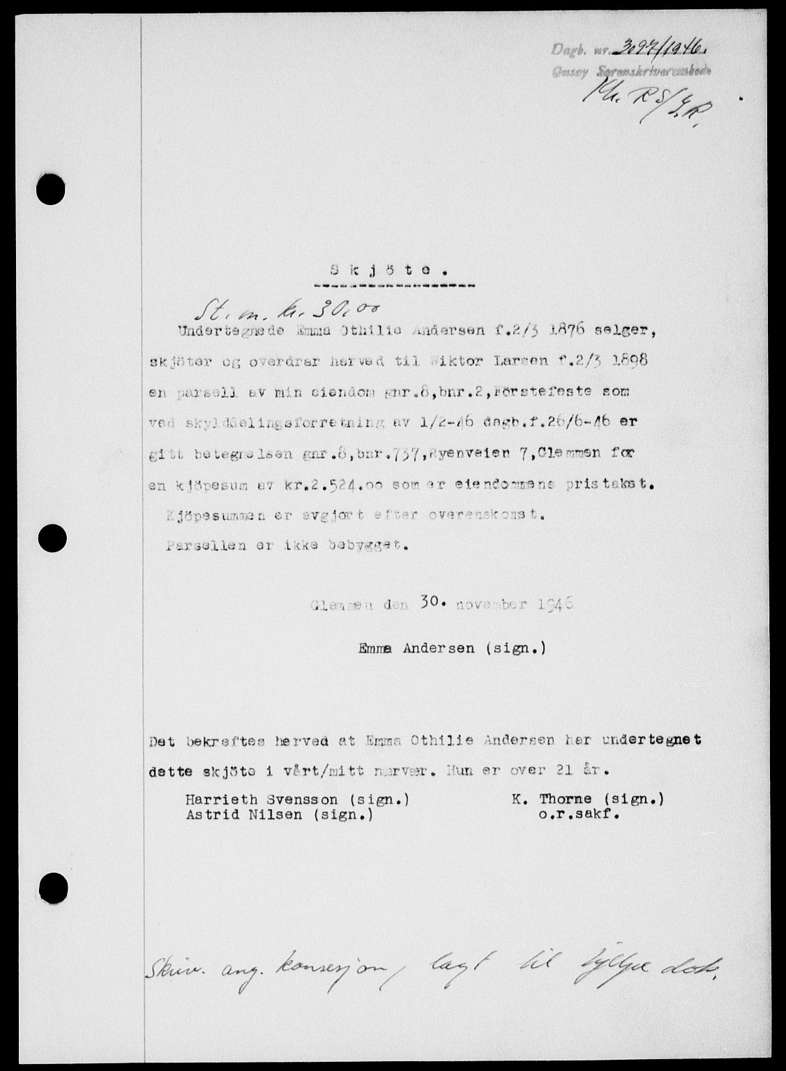 Onsøy sorenskriveri, SAO/A-10474/G/Ga/Gab/L0018: Mortgage book no. II A-18, 1946-1947, Diary no: : 3097/1946