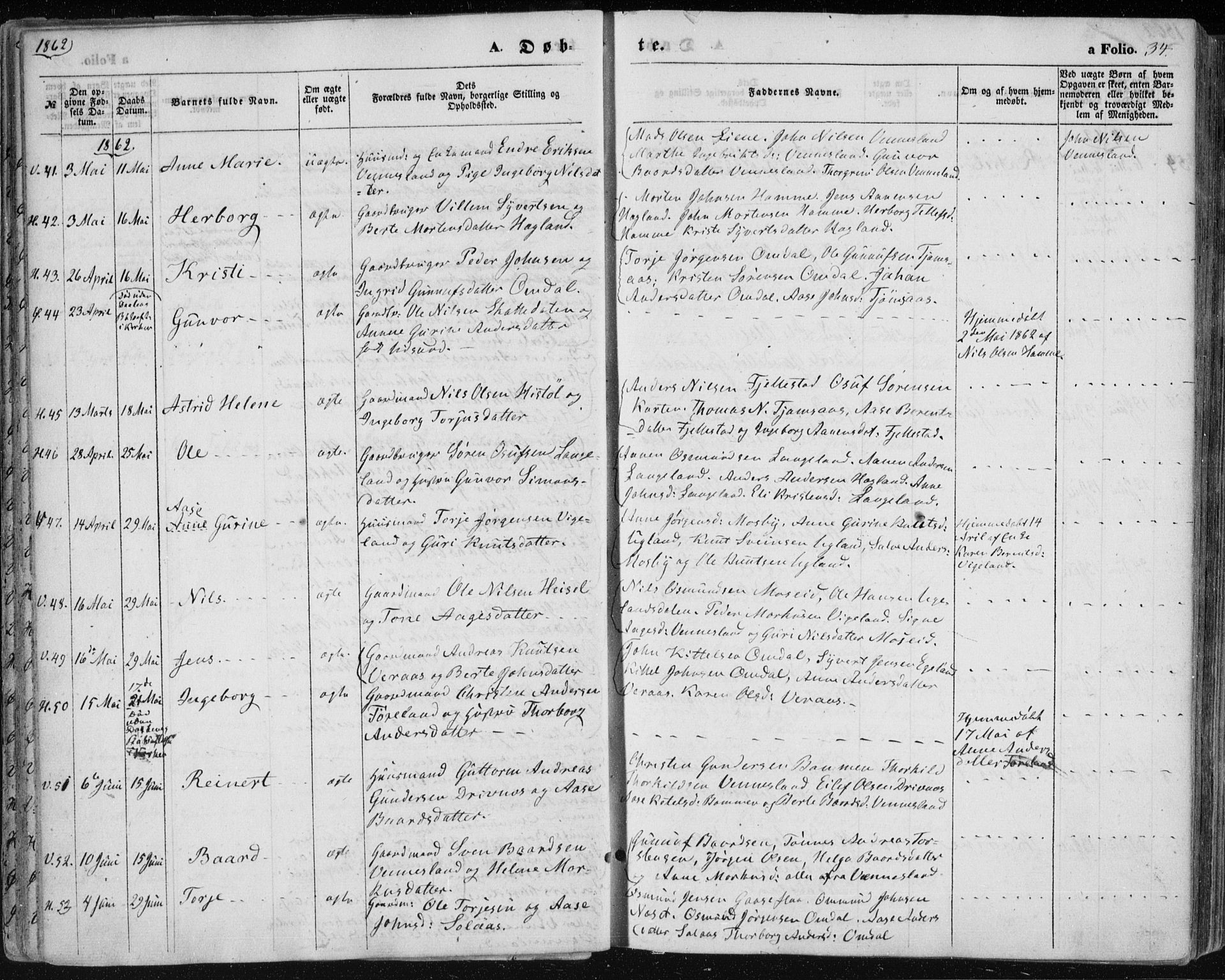 Vennesla sokneprestkontor, SAK/1111-0045/Fa/Fac/L0007: Parish register (official) no. A 7, 1855-1873, p. 34