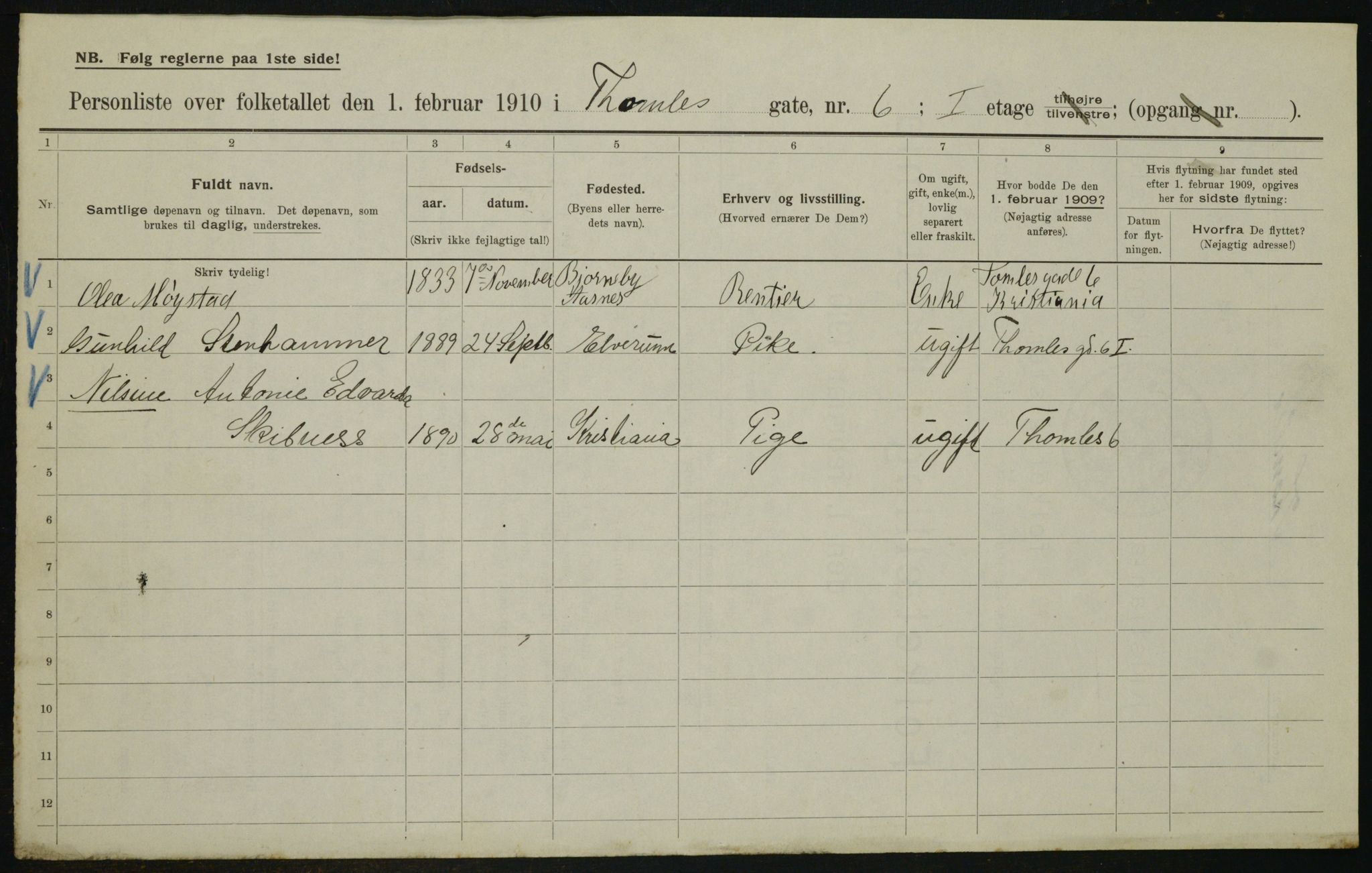 OBA, Municipal Census 1910 for Kristiania, 1910, p. 103685