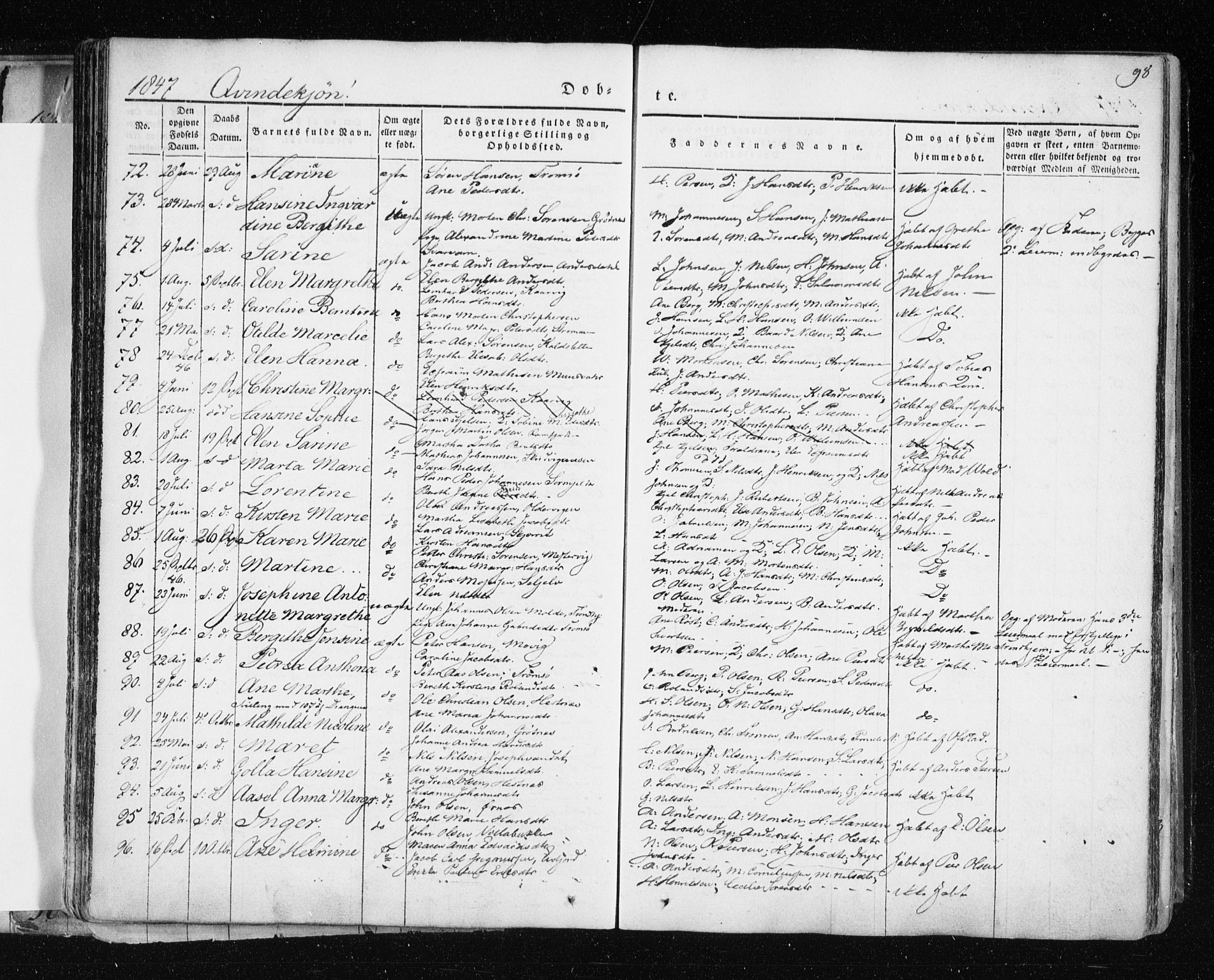 Tromsø sokneprestkontor/stiftsprosti/domprosti, SATØ/S-1343/G/Ga/L0009kirke: Parish register (official) no. 9, 1837-1847, p. 98