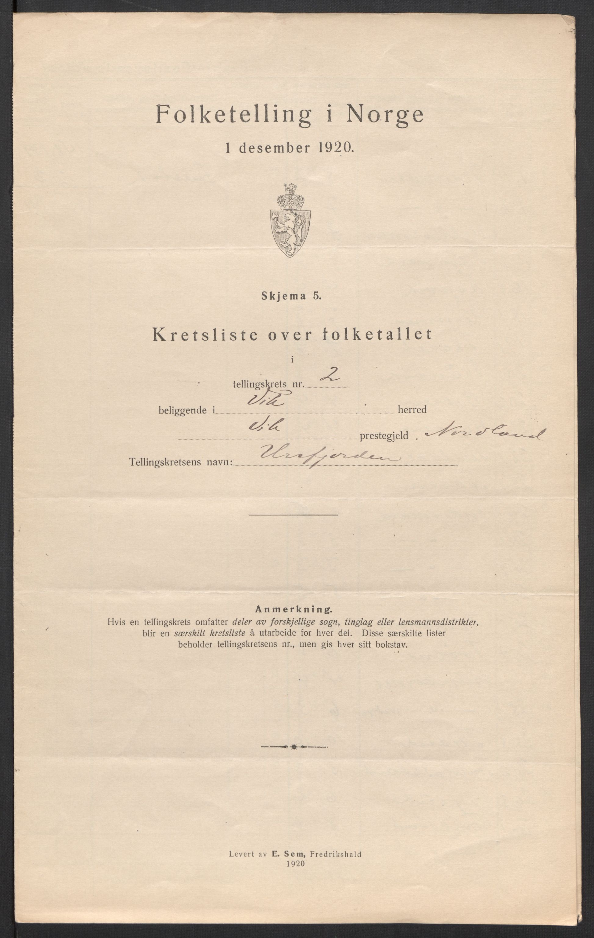 SAT, 1920 census for Vik, 1920, p. 9