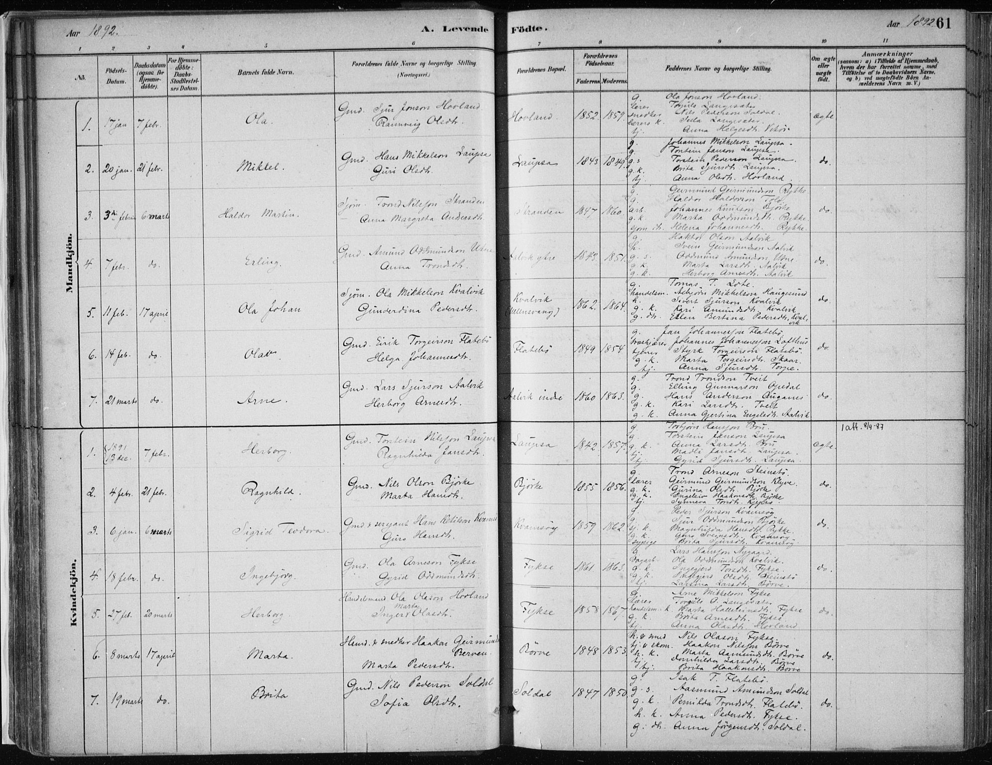 Kvam sokneprestembete, AV/SAB-A-76201/H/Haa: Parish register (official) no. C  1, 1880-1906, p. 61