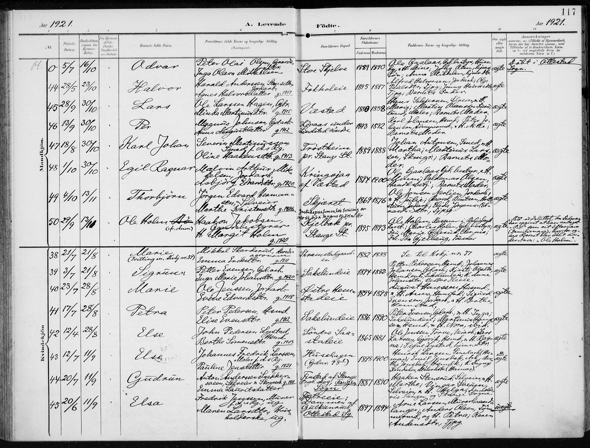 Stange prestekontor, SAH/PREST-002/K/L0024: Parish register (official) no. 24, 1906-1922, p. 117