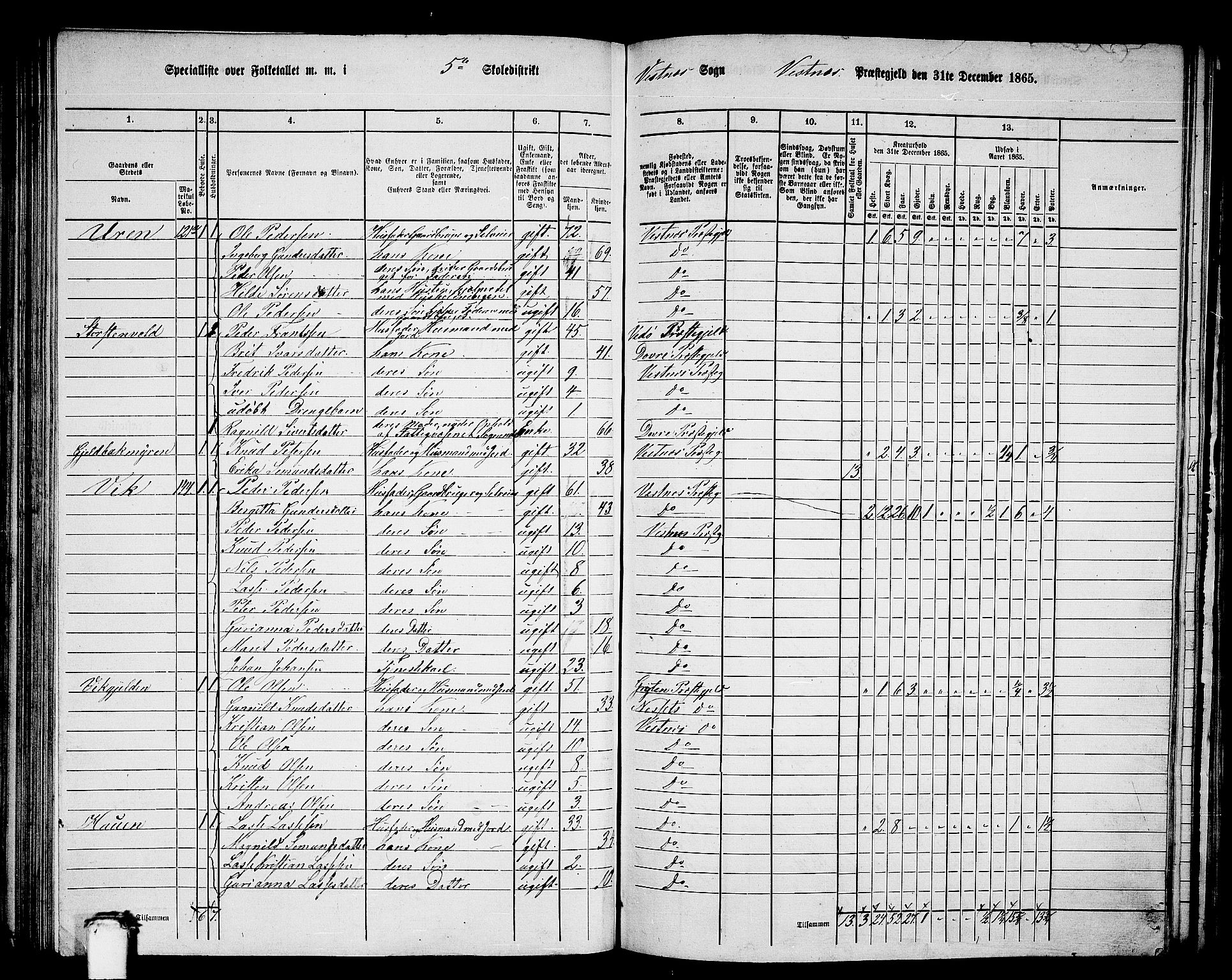 RA, 1865 census for Vestnes, 1865, p. 103