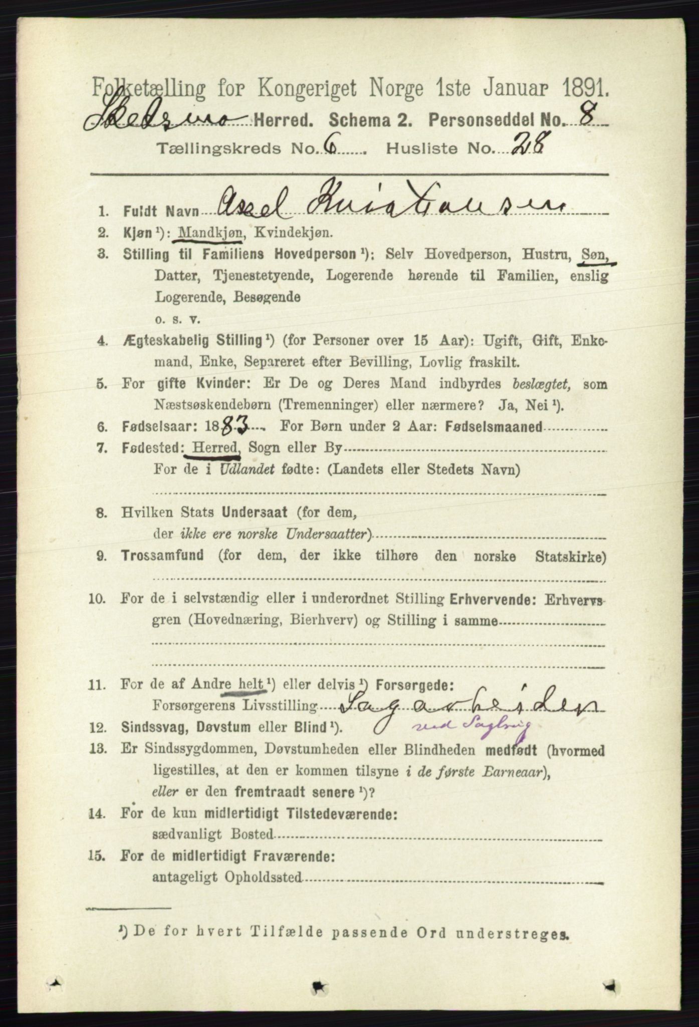 RA, 1891 census for 0231 Skedsmo, 1891, p. 2937