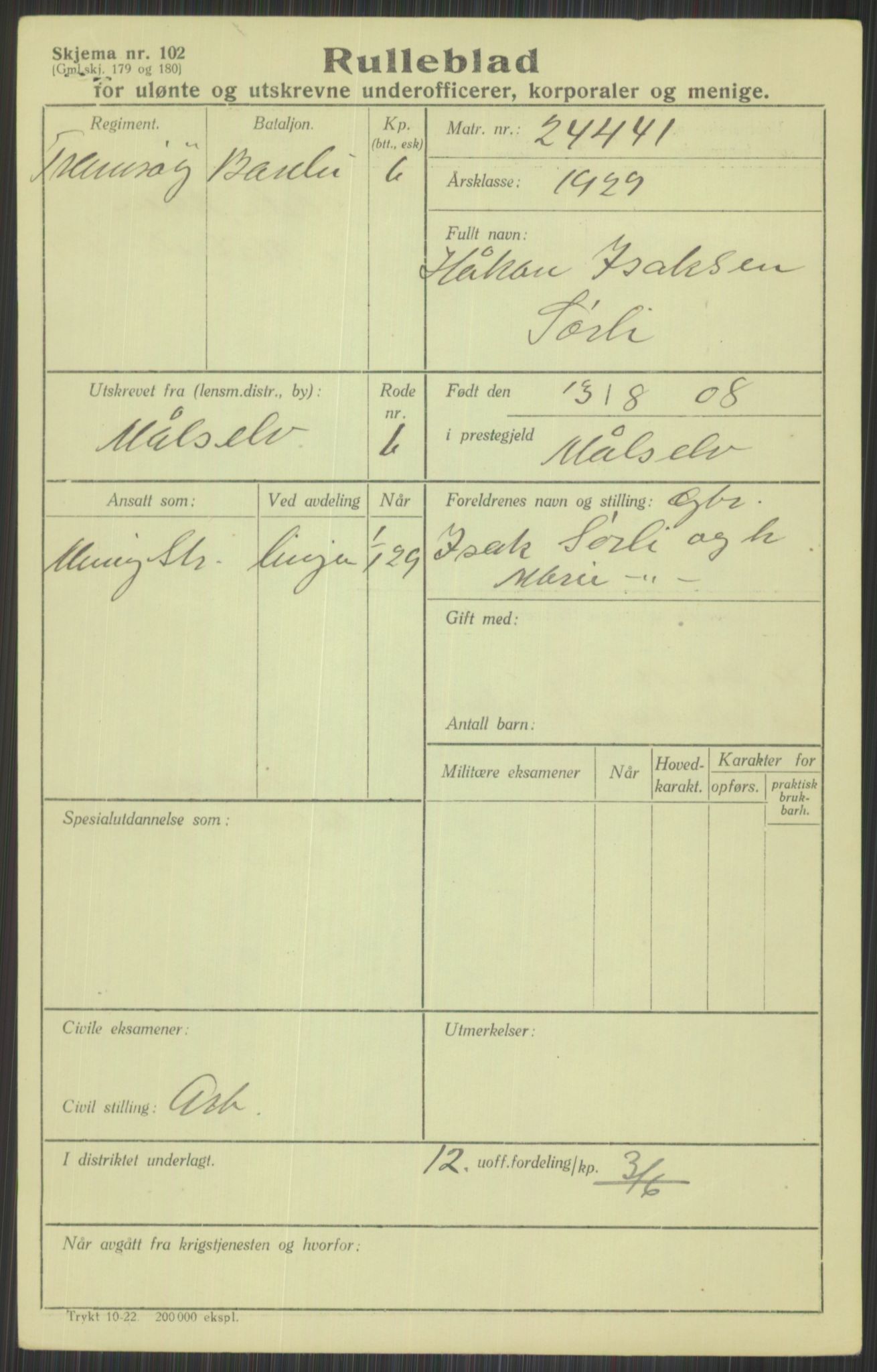 Forsvaret, Troms infanteriregiment nr. 16, AV/RA-RAFA-3146/P/Pa/L0013/0004: Rulleblad / Rulleblad for regimentets menige mannskaper, årsklasse 1929, 1929, p. 1259