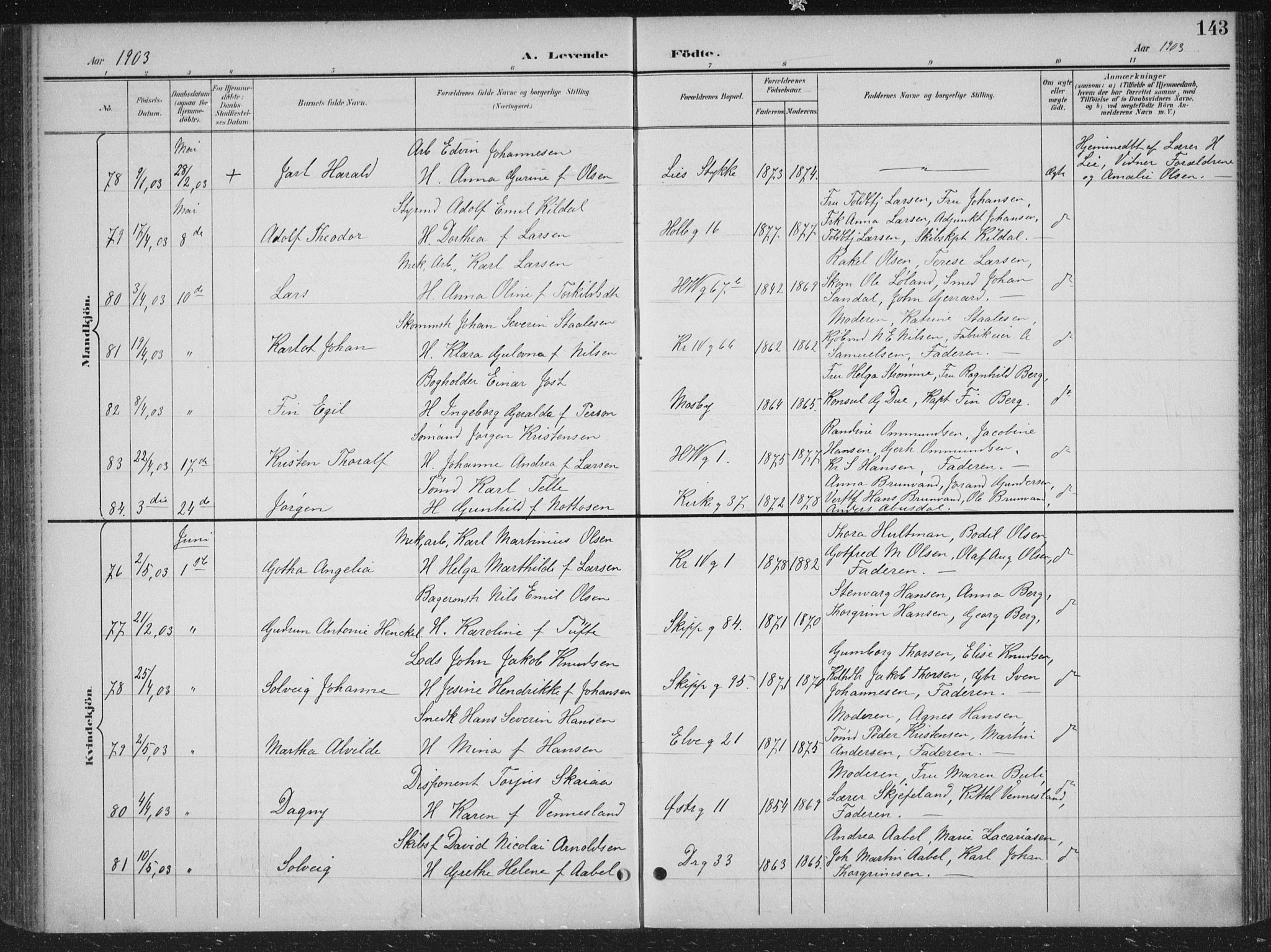 Kristiansand domprosti, SAK/1112-0006/F/Fb/L0018: Parish register (copy) no. B 18, 1896-1905, p. 143