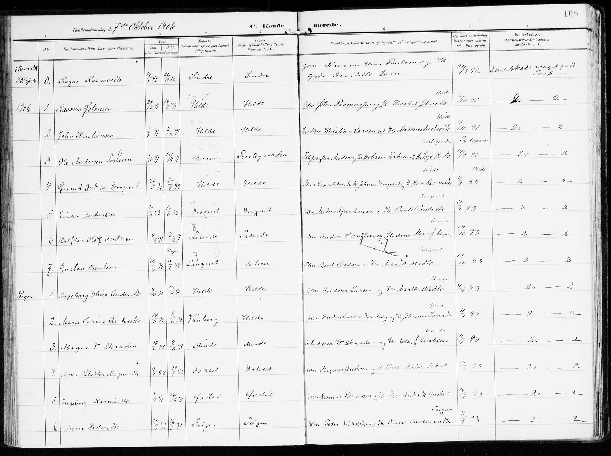 Innvik sokneprestembete, AV/SAB-A-80501: Parish register (official) no. B 2, 1903-1929, p. 108