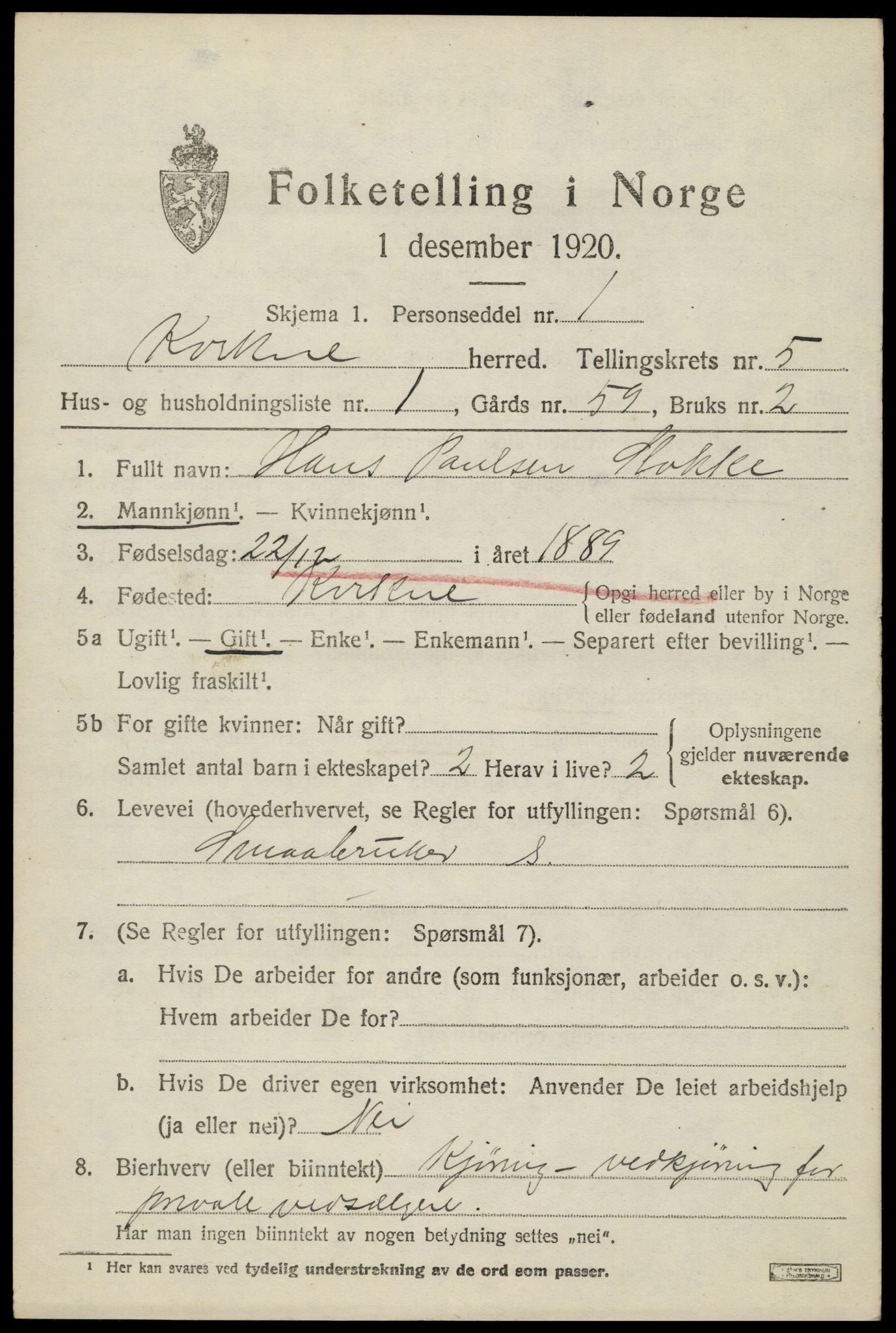 SAH, 1920 census for Kvikne, 1920, p. 2070