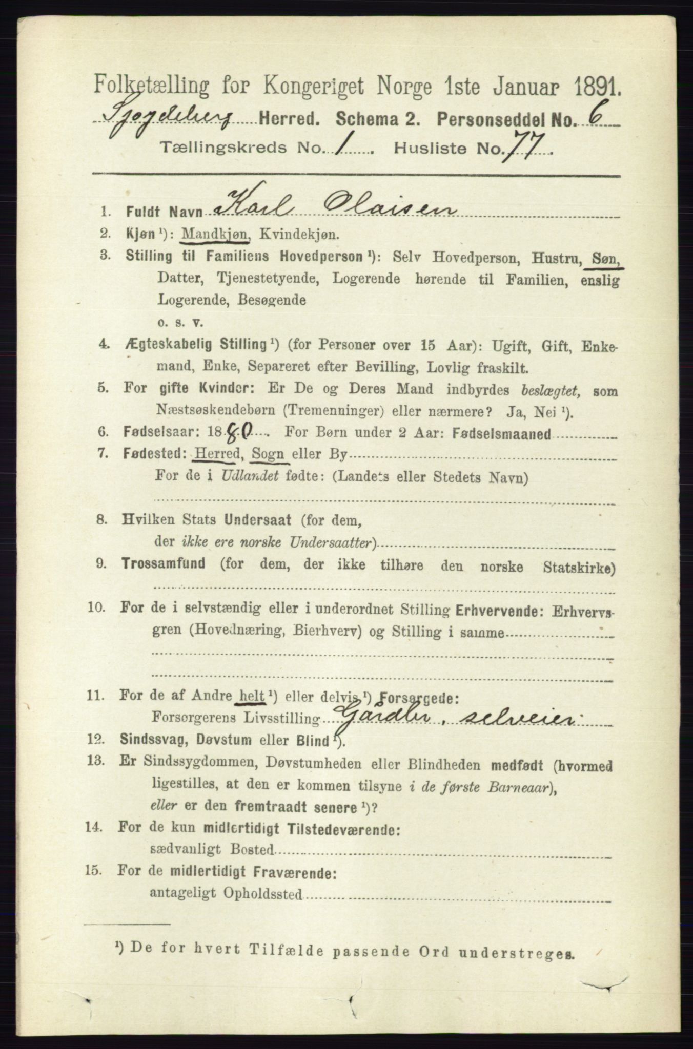 RA, 1891 census for 0123 Spydeberg, 1891, p. 595