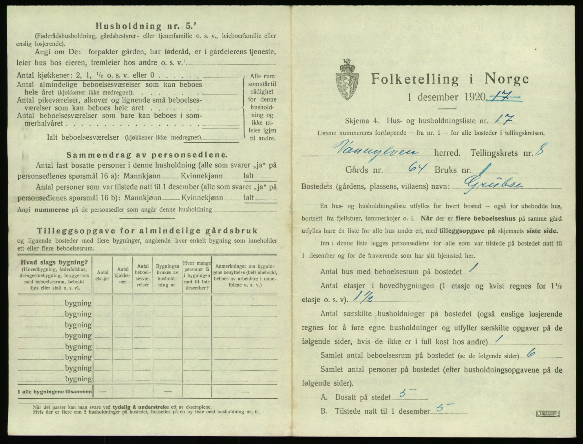 SAT, 1920 census for Vanylven, 1920, p. 647