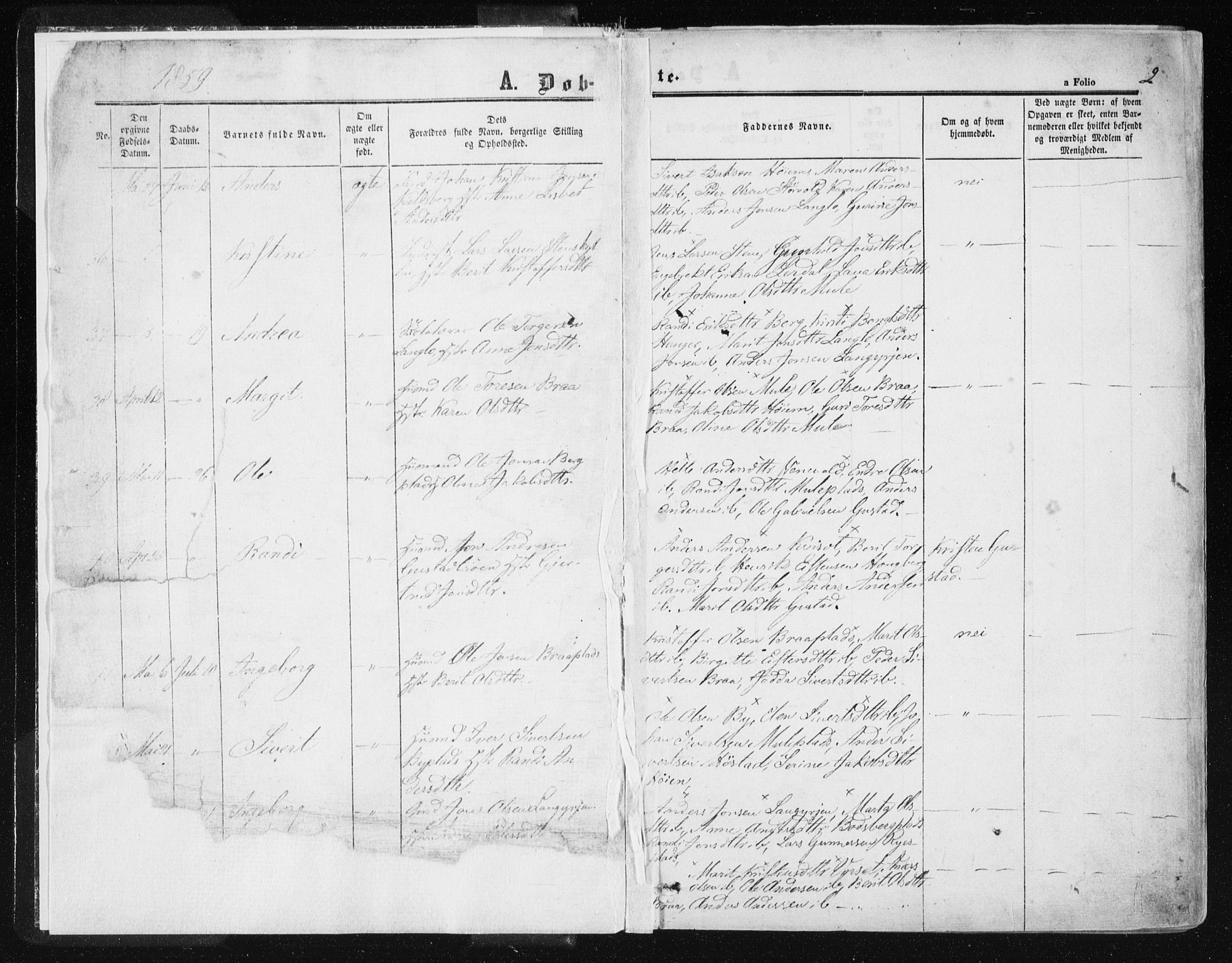 Ministerialprotokoller, klokkerbøker og fødselsregistre - Sør-Trøndelag, SAT/A-1456/612/L0377: Parish register (official) no. 612A09, 1859-1877, p. 2