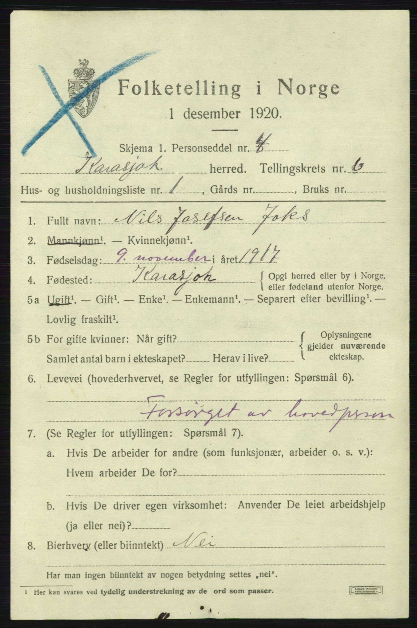 SATØ, 1920 census for Karasjok, 1920, p. 1926