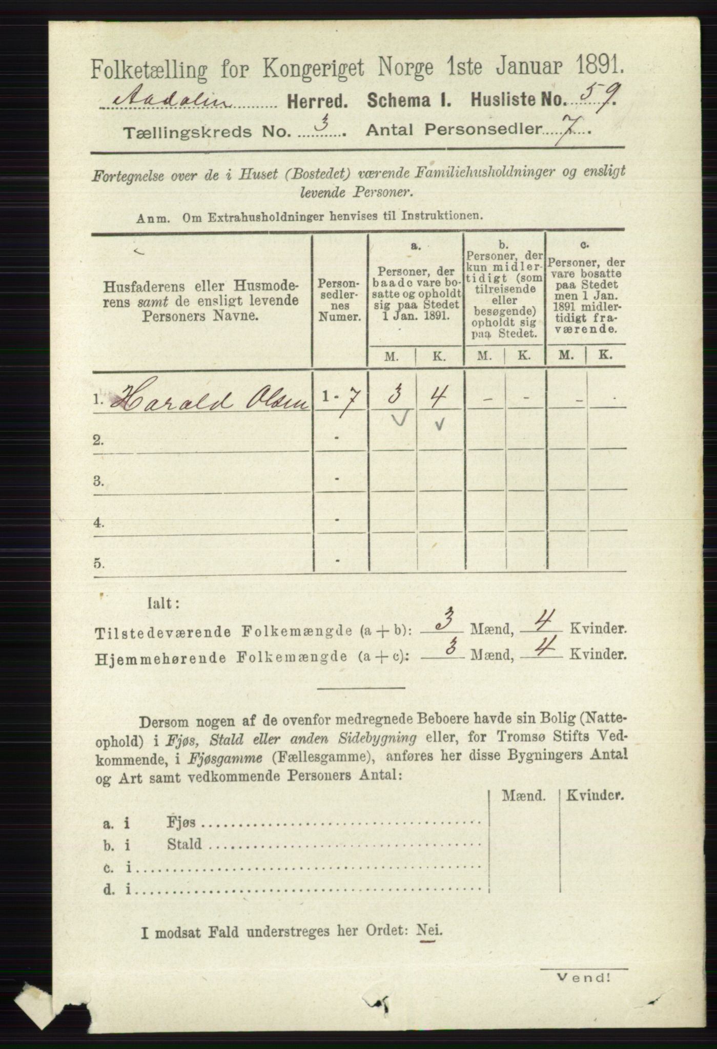 RA, 1891 census for 0614 Ådal, 1891, p. 1024