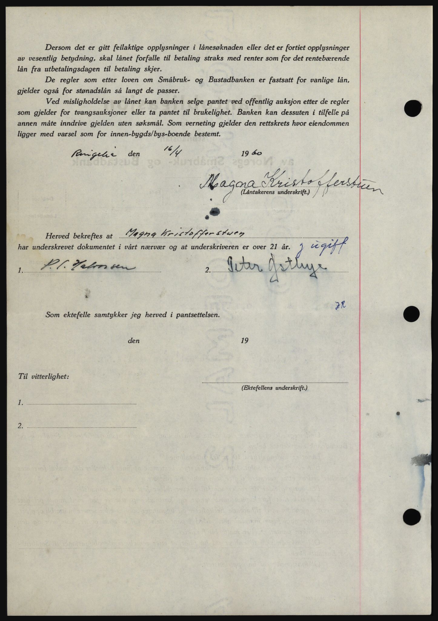 Hadeland og Land tingrett, SAH/TING-010/H/Hb/Hbc/L0043: Mortgage book no. B43, 1960-1960, Diary no: : 1704/1960