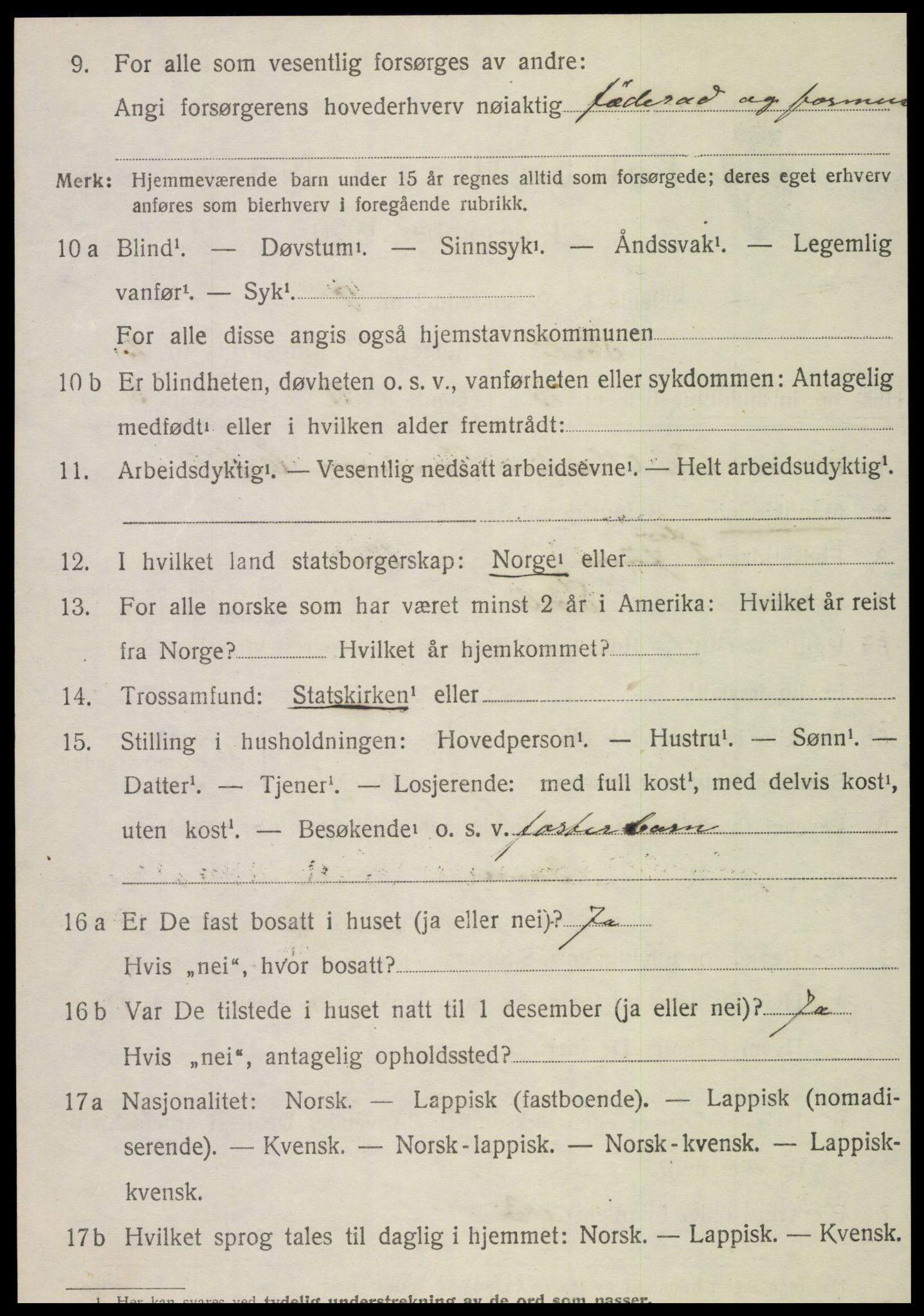 SAT, 1920 census for Sørli, 1920, p. 1042