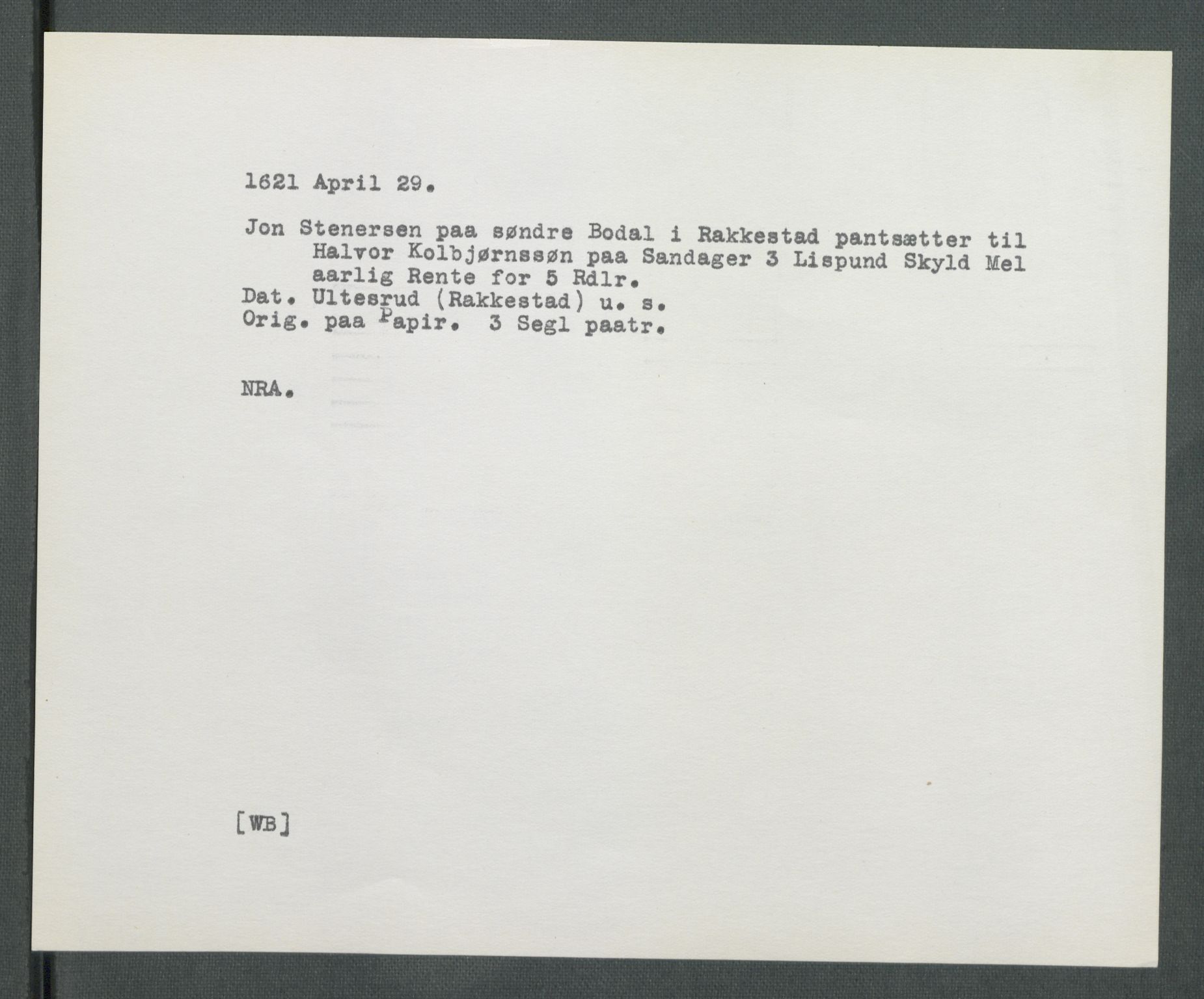 Riksarkivets diplomsamling, AV/RA-EA-5965/F02/L0129b: Dokumenter, 1621, p. 9