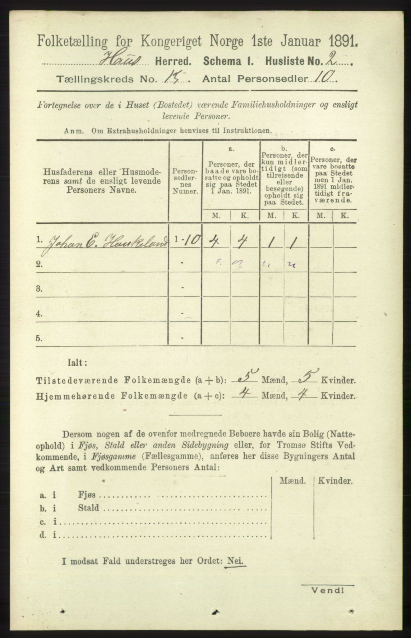 RA, 1891 census for 1250 Haus, 1891, p. 5522