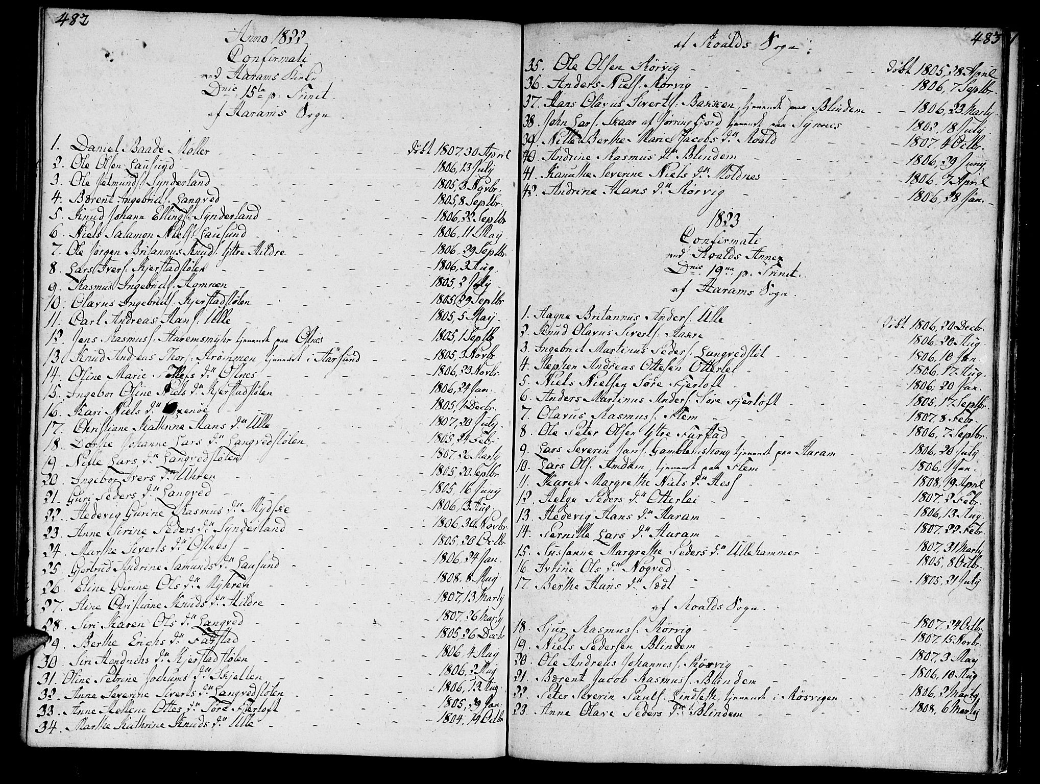 Ministerialprotokoller, klokkerbøker og fødselsregistre - Møre og Romsdal, AV/SAT-A-1454/536/L0494: Parish register (official) no. 536A03, 1803-1836, p. 482-483