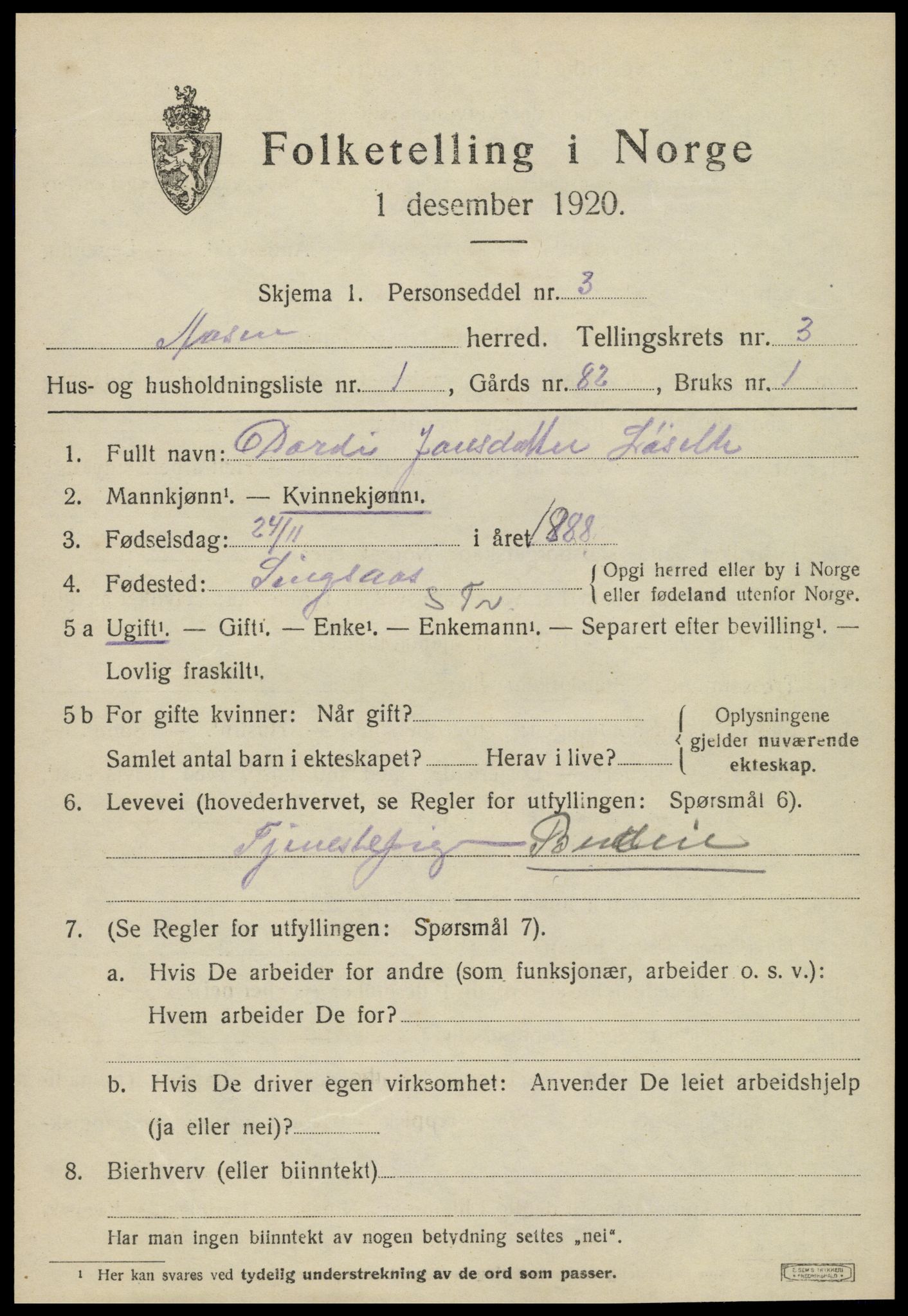 SAT, 1920 census for Åsen, 1920, p. 2066