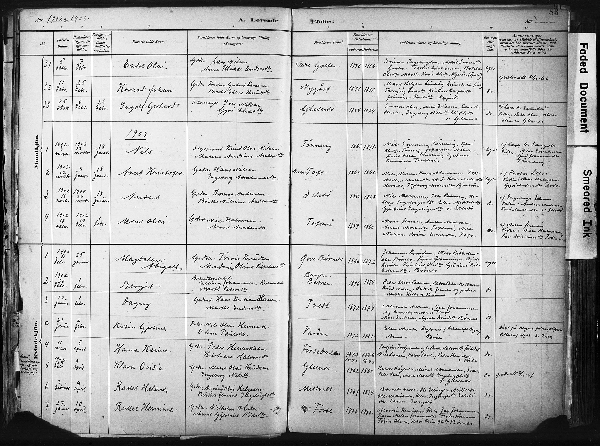 Sund sokneprestembete, SAB/A-99930: Parish register (official) no. B 1, 1882-1907, p. 83