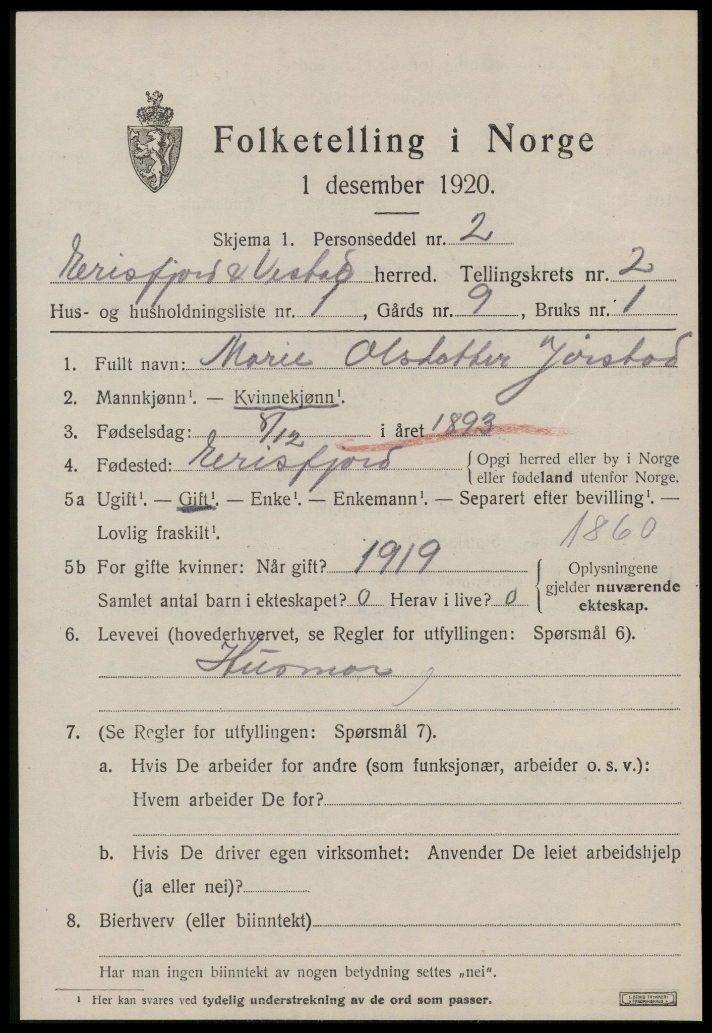 SAT, 1920 census for Eresfjord og Vistdal, 1920, p. 943