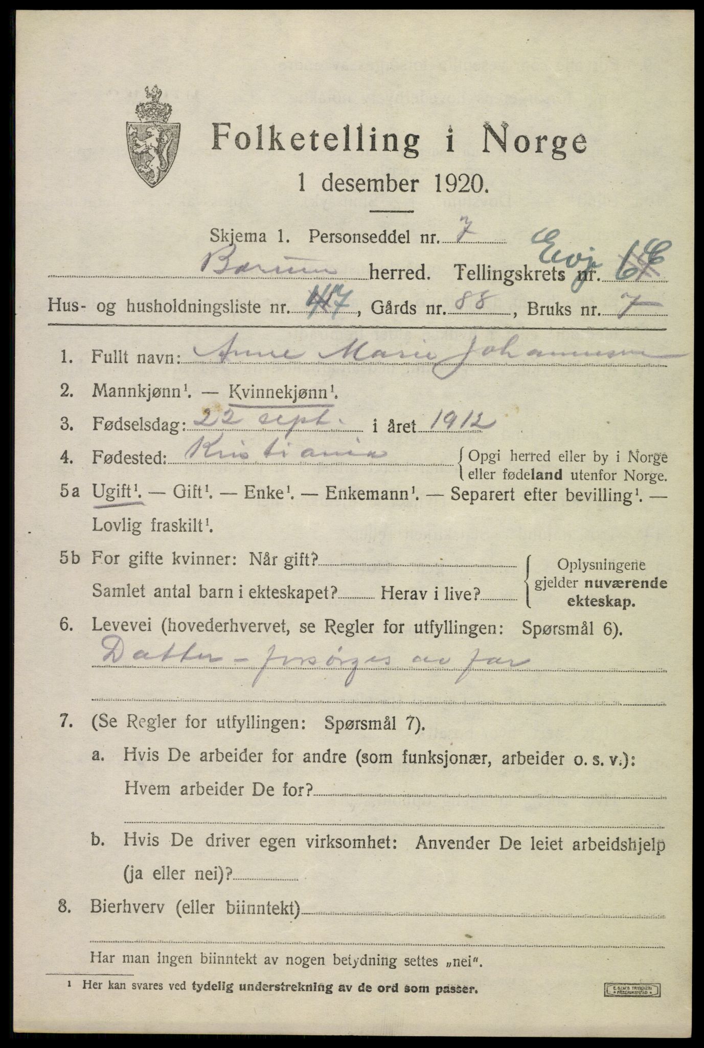 SAO, 1920 census for Bærum, 1920, p. 15642