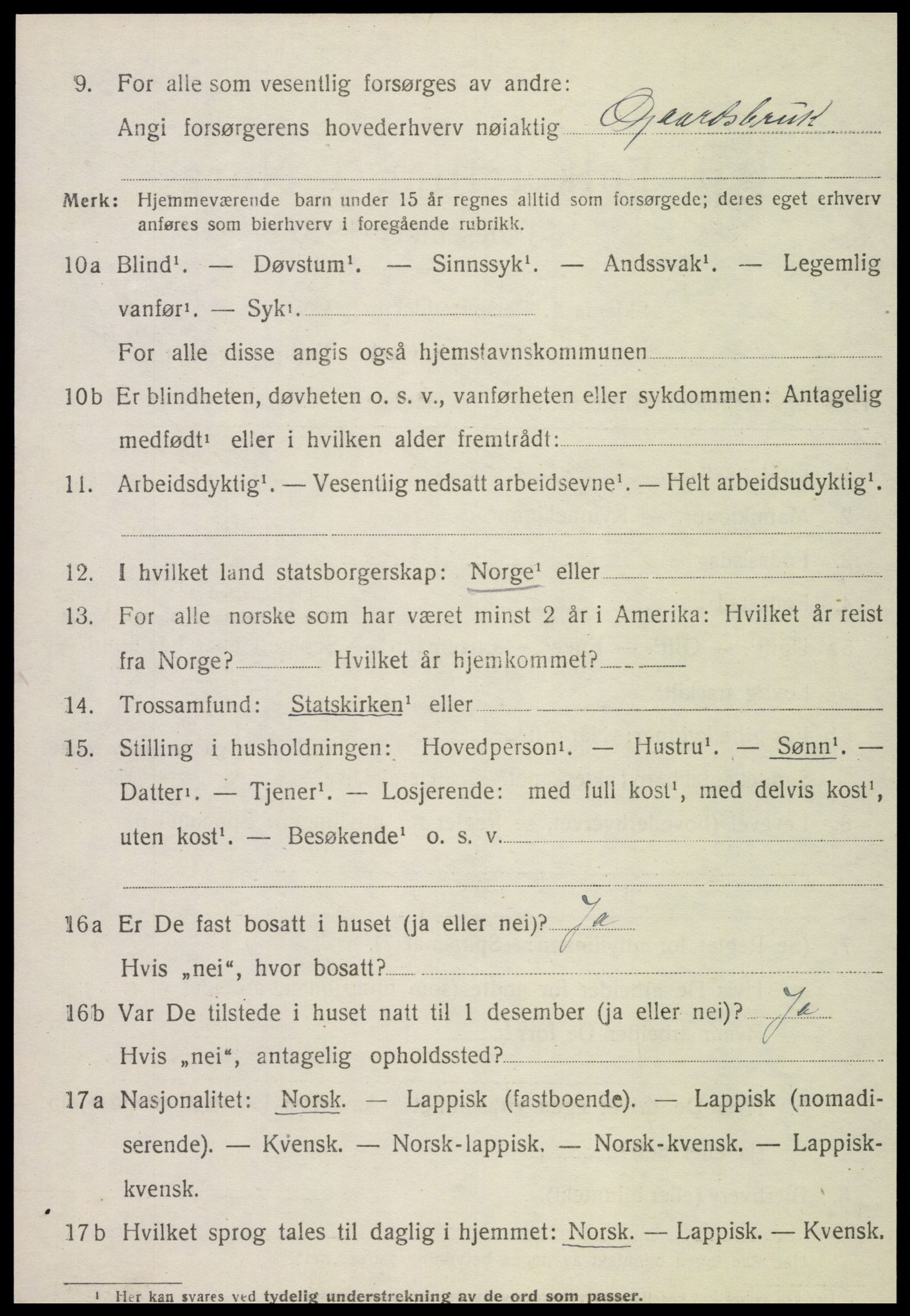 SAT, 1920 census for Kvam, 1920, p. 2352