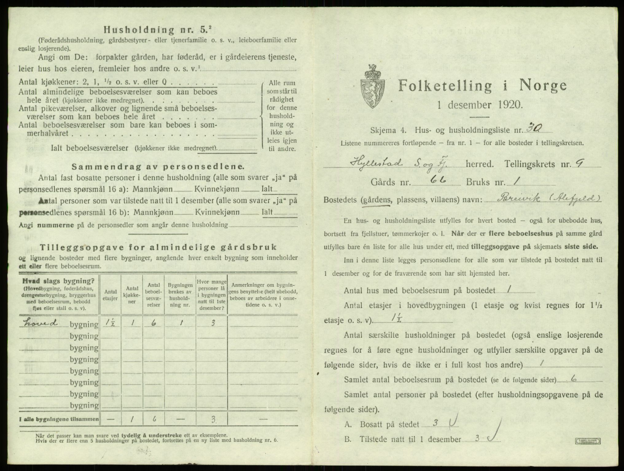 SAB, 1920 census for Hyllestad, 1920, p. 563