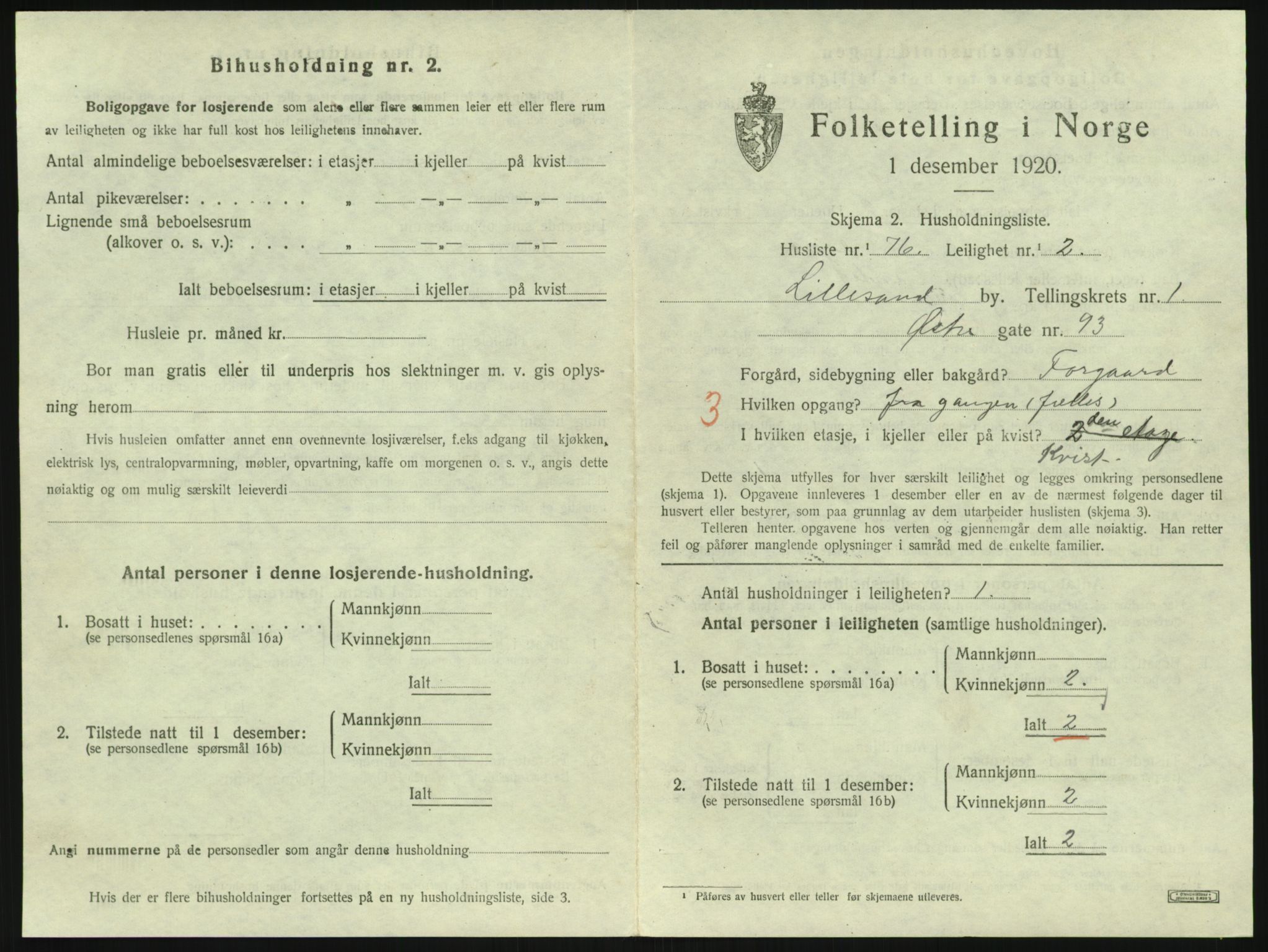 SAK, 1920 census for Lillesand, 1920, p. 695