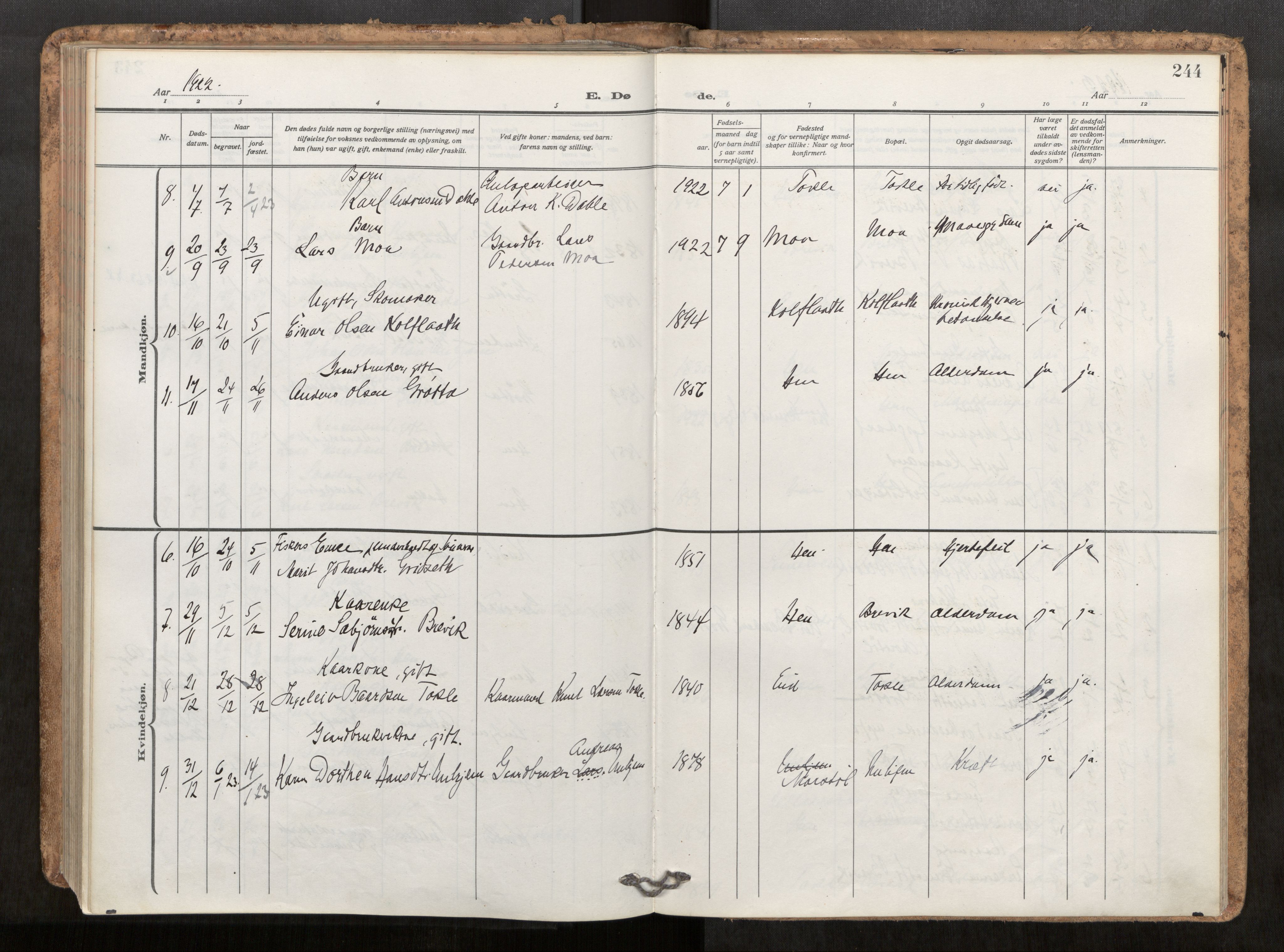 Ministerialprotokoller, klokkerbøker og fødselsregistre - Møre og Romsdal, AV/SAT-A-1454/545/L0596: Parish register (official) no. 545A04, 1921-1956, p. 244